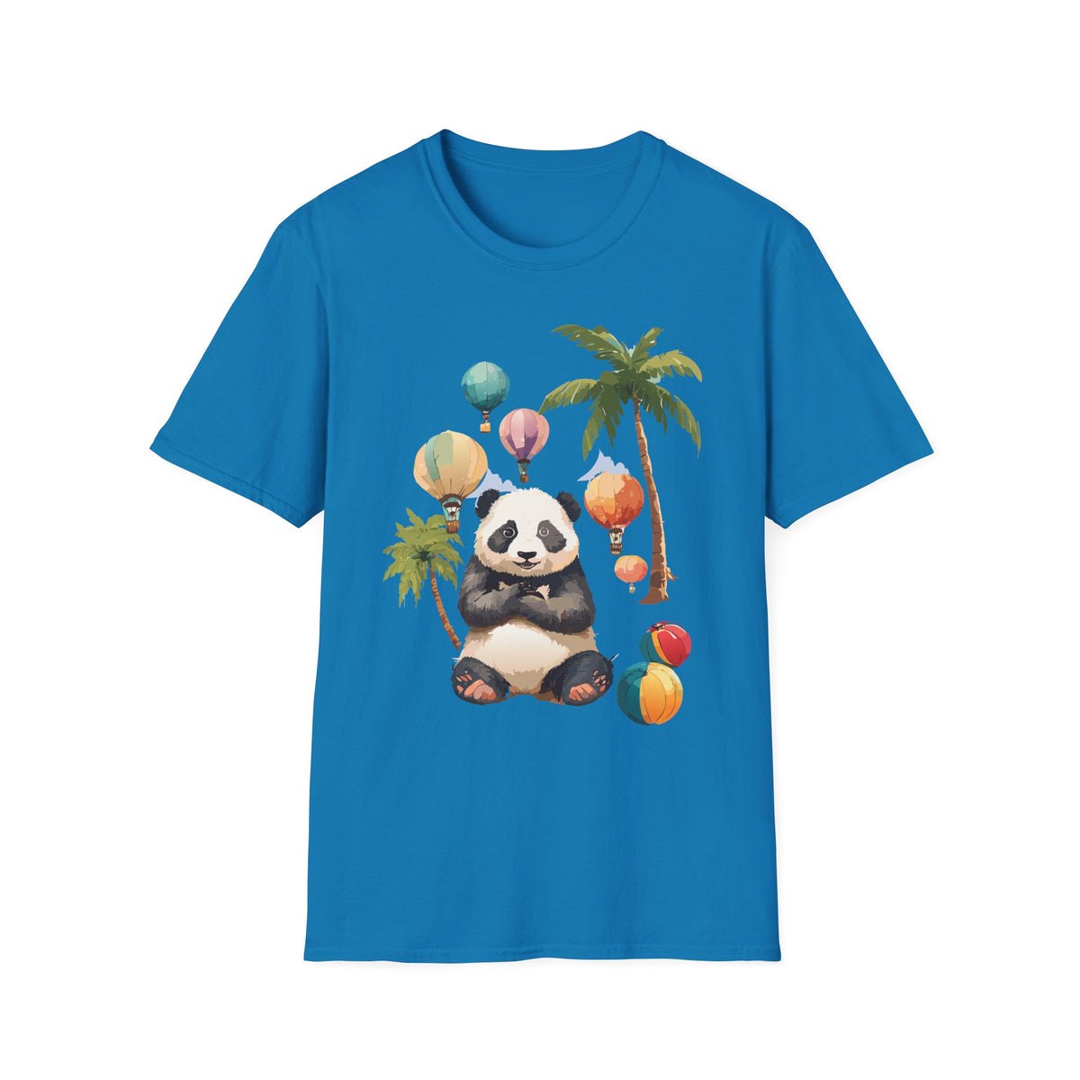 Panda with Hot Air Balloons T-Shirt | Palm Trees, Cute Animal Illustration