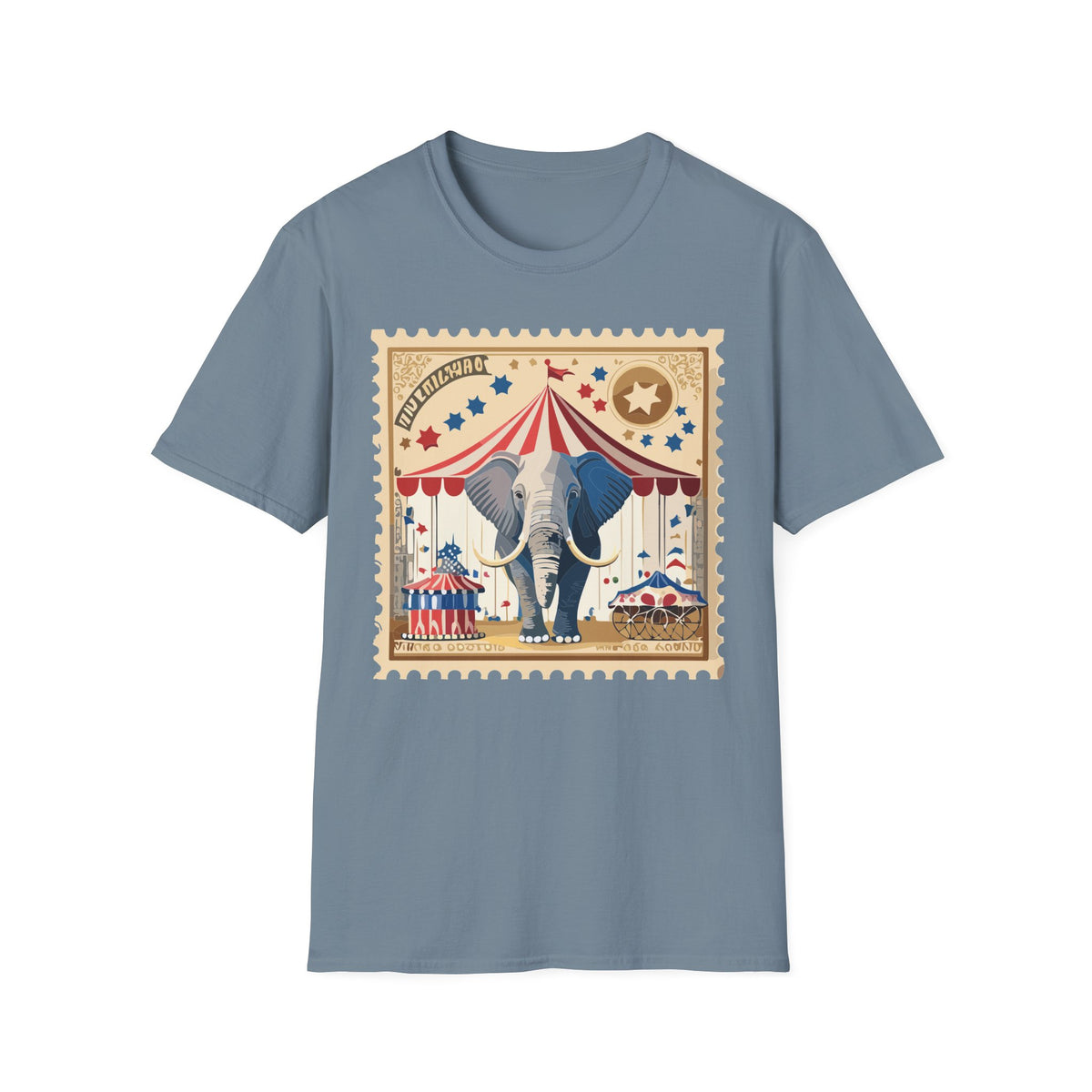 Circus Elephant Poster T-Shirt | Vintage Carnival Tent Stamp Graphic Tee Unisex 100 Cotton Gildan T-Shirt