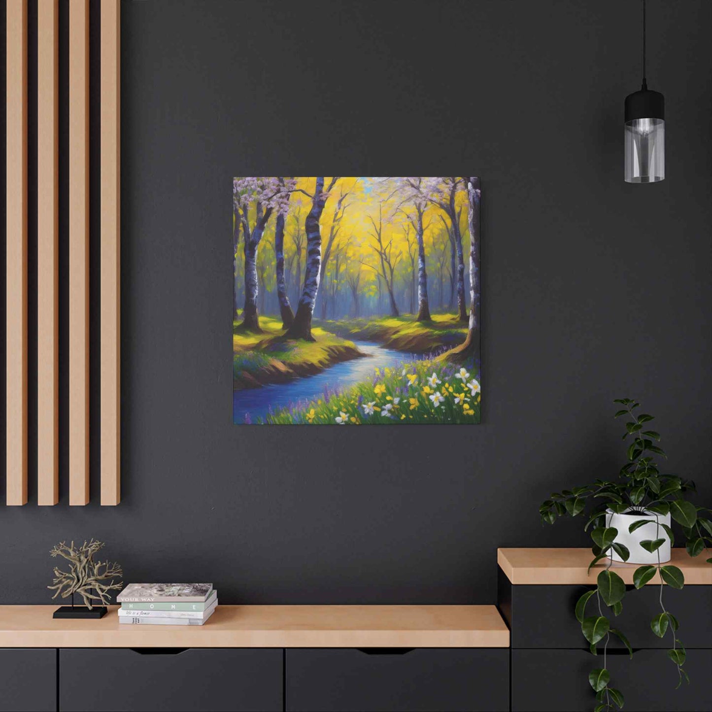 Spring Forest Print Canvas, Oil Paint Print 20x20, 24x24, 30x30, 32x32, 36x36 Art Design Print Pine-Wood Inner Frame MC-93