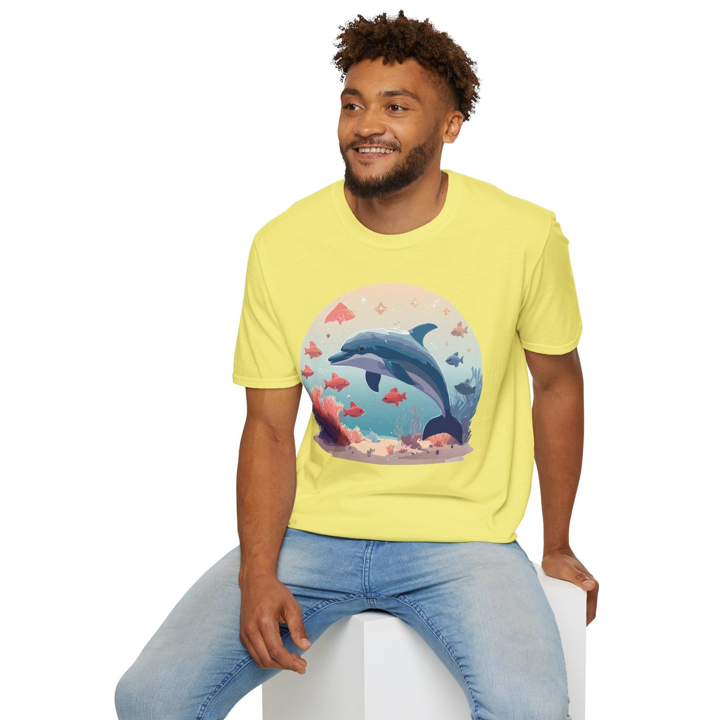 Dolphin Shirt Unisex Softstyle Tee 64000 Gildan 100 Percent Ring Spun Cotton For Everyday Comfort
