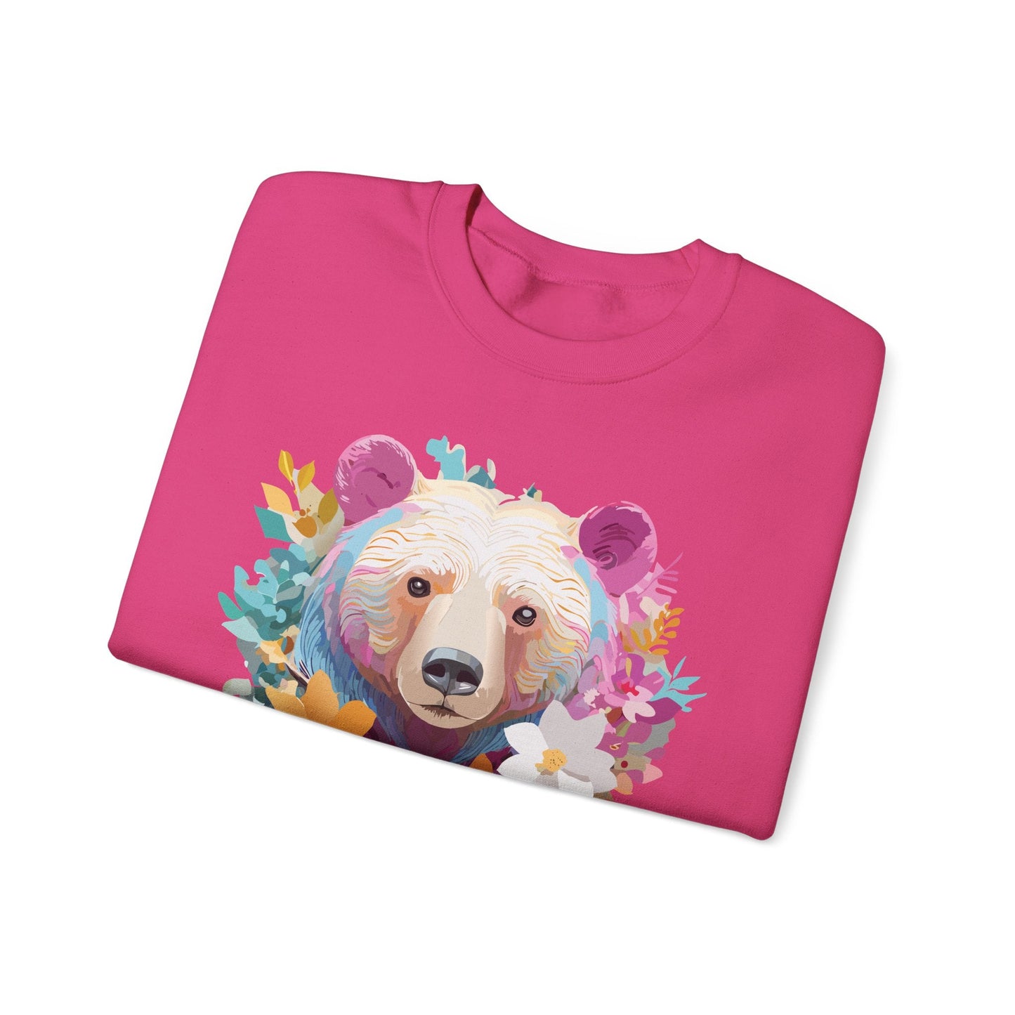 Unisex Floral Bear Sweatshirt With Art Design Gildan 18000 Crewneck