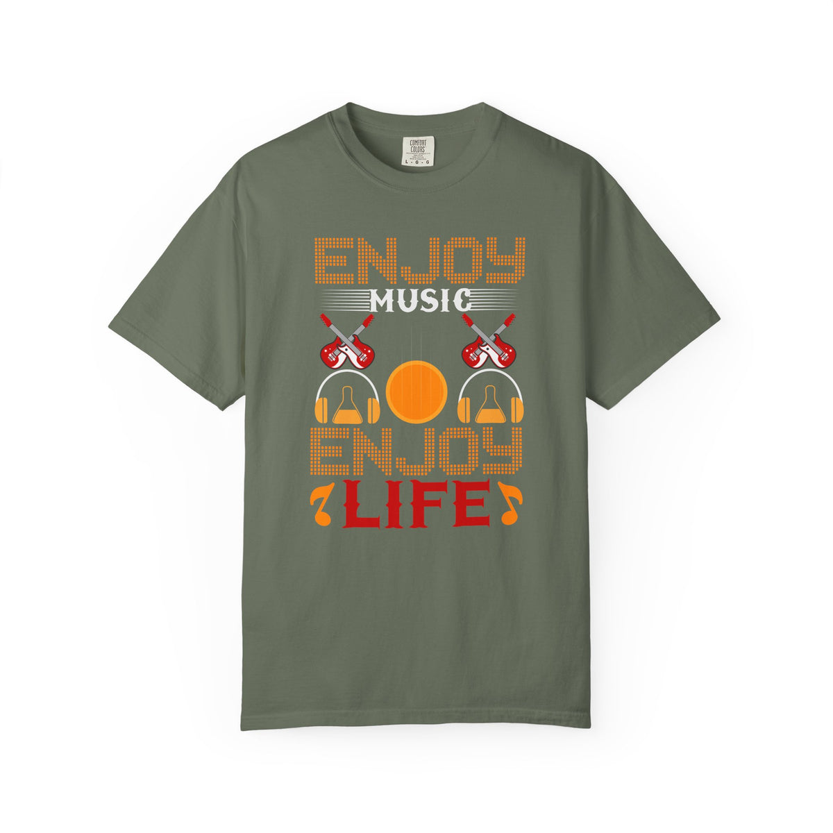 Enjoy Music Enjoy Life T-Shirt Retro Headphones Drum Guitar Unisex Cotton Tee 049