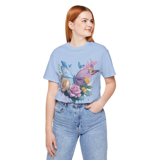 Butterfly Graphic Unisex 100 Cotton Lightweight Vintage Floral Design Jersey Tee 34