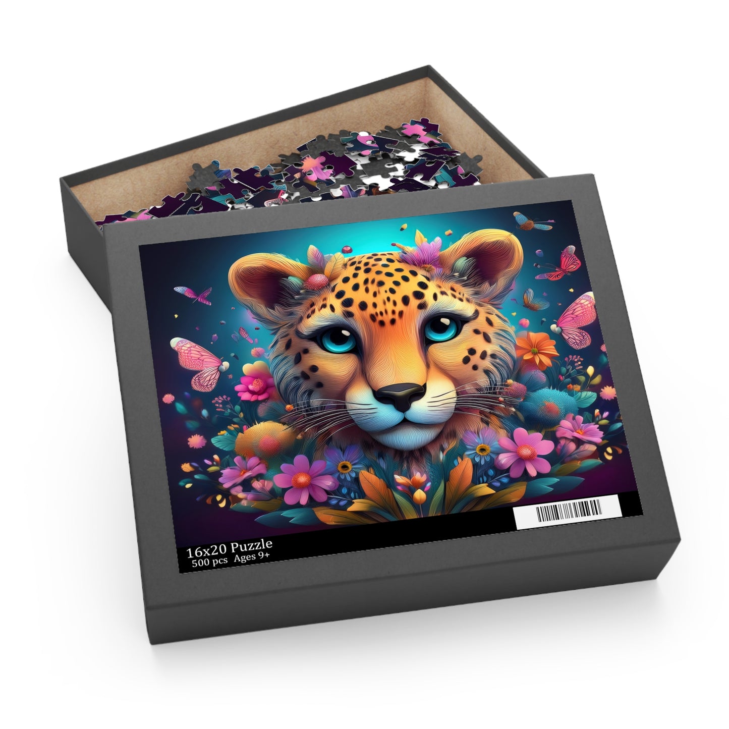 Puzzles-28 Kids Cheetah Puzzle 500-Piece  Floral Cheetah Puzzle 500-Piece, Animals Kids Puzzles Size: 16" x 20",  Ages 9+