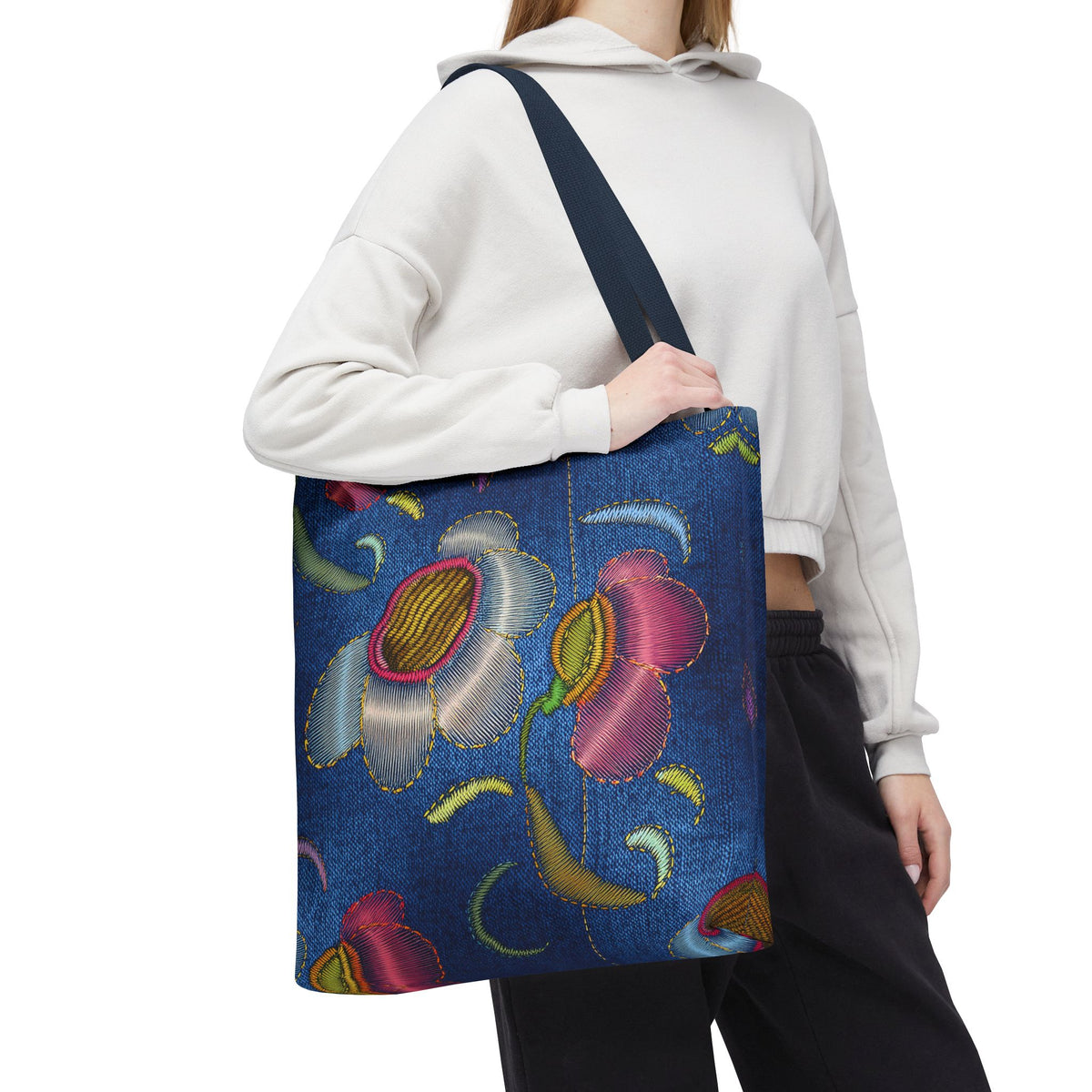 Denim Fabric Imitation Print Unisex Canvas Bag Poly Spun 3 Sizes Tote Bag 159-7