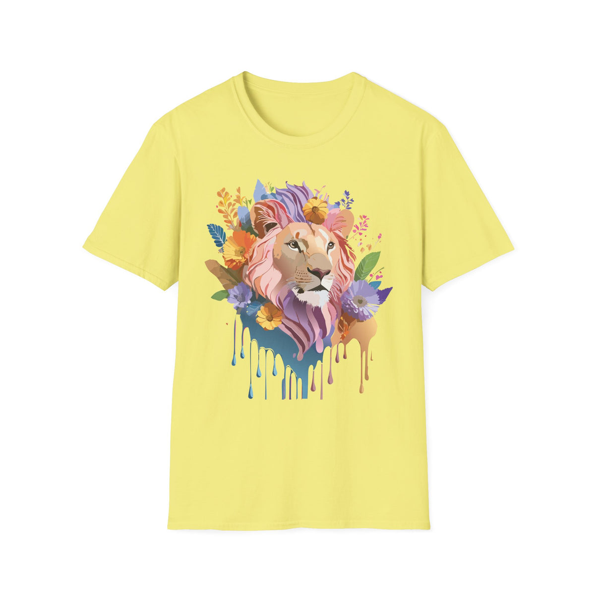 Floral Watercolor Lion T-Shirt | Colorful Lion Portrait Tee