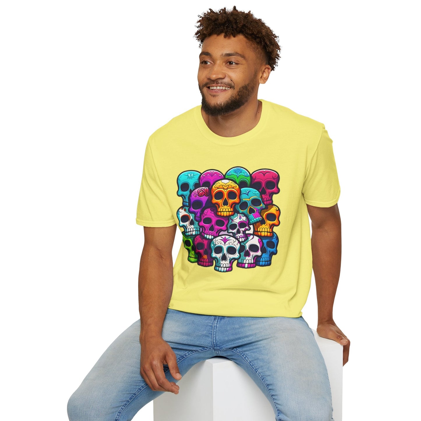 Unisex Skull Tee Shirt With Skeleton Design Gildan Softstyle 64000 100 Percent Ring Spun Cotton