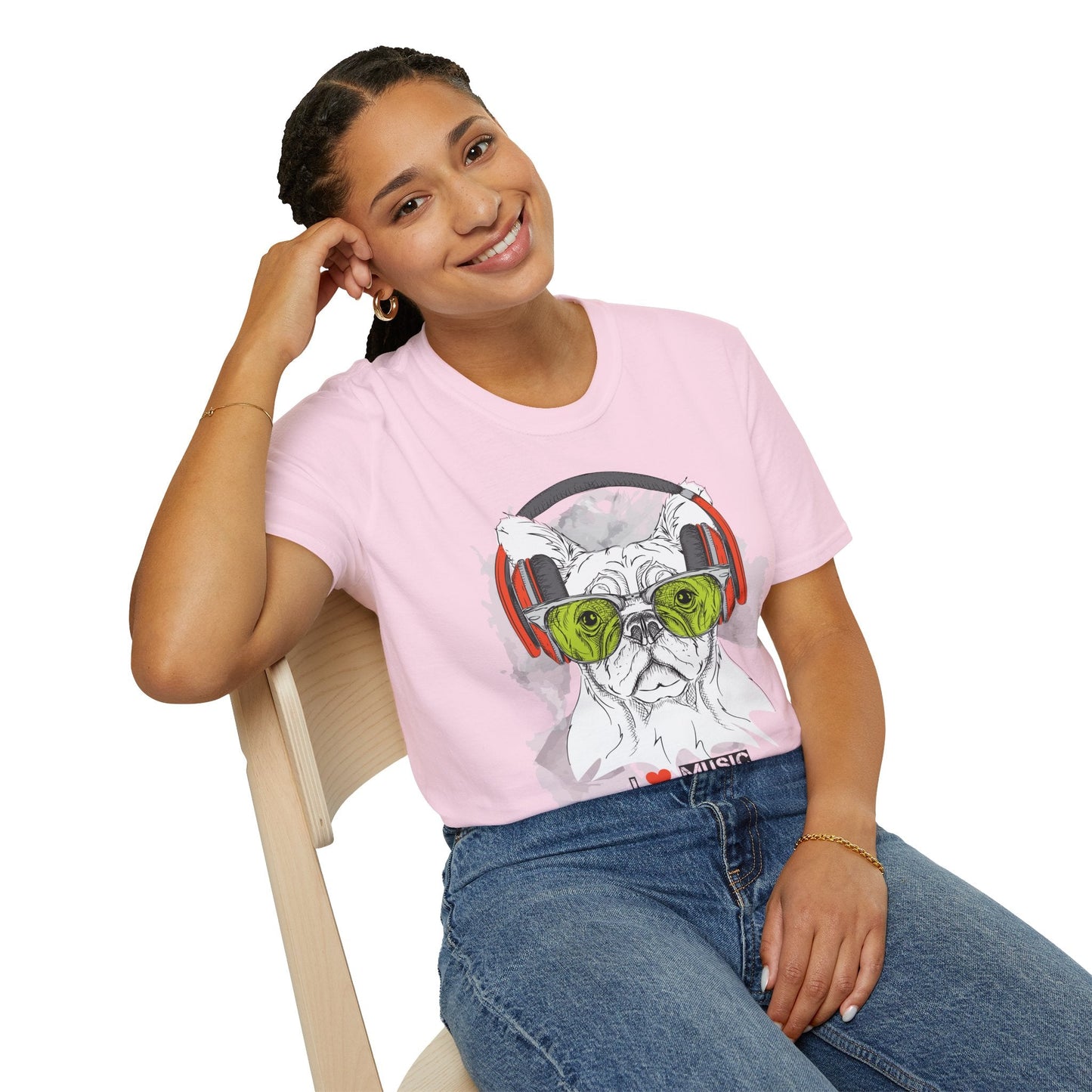 I Love Music Animals Shirt With Headphones Unisex Softstyle Tee 100 Percent Ring Spun Cotton