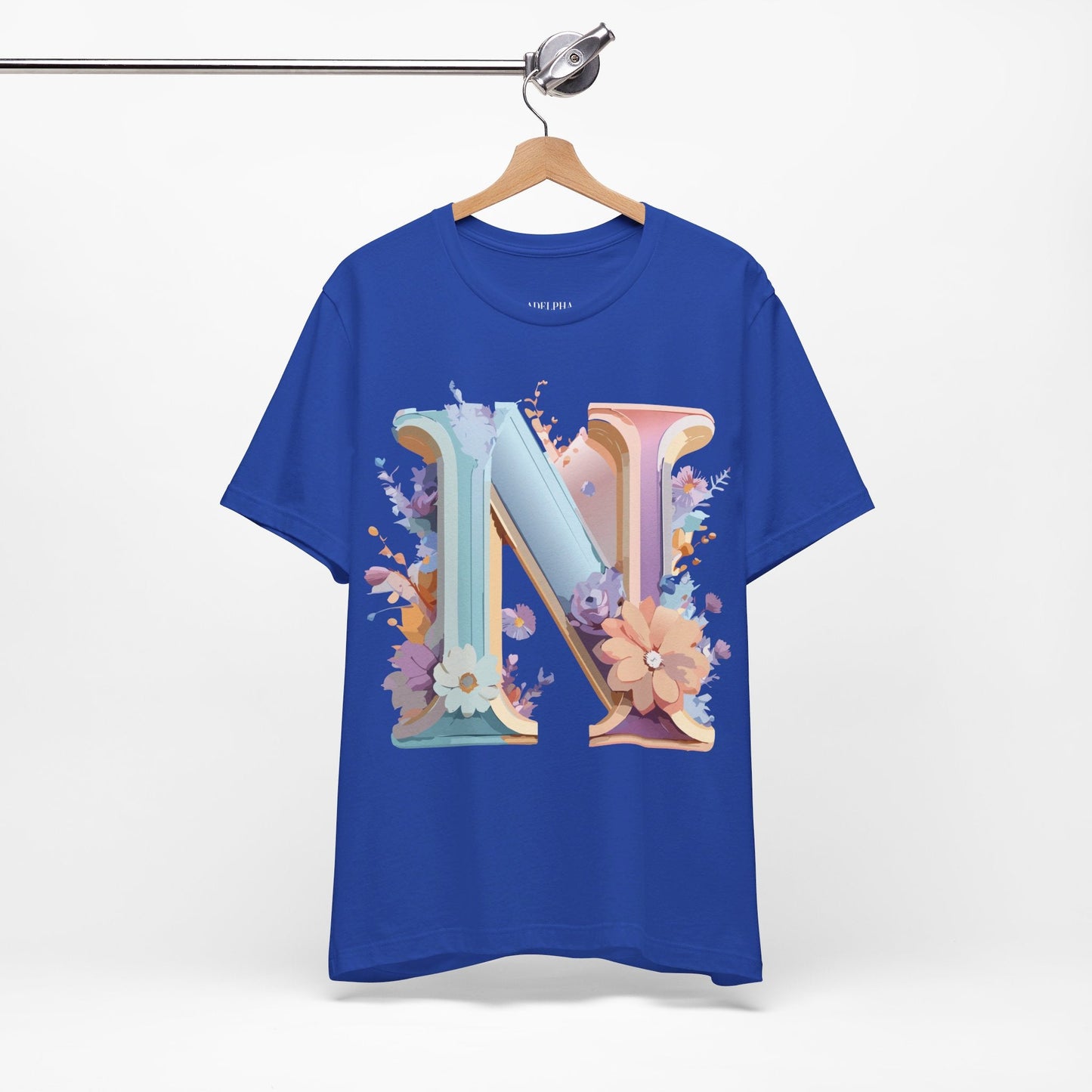 Letter N Shirt Graphic Tee Unisex Vintage Inspired Art Adelpha Design Short Sleeve