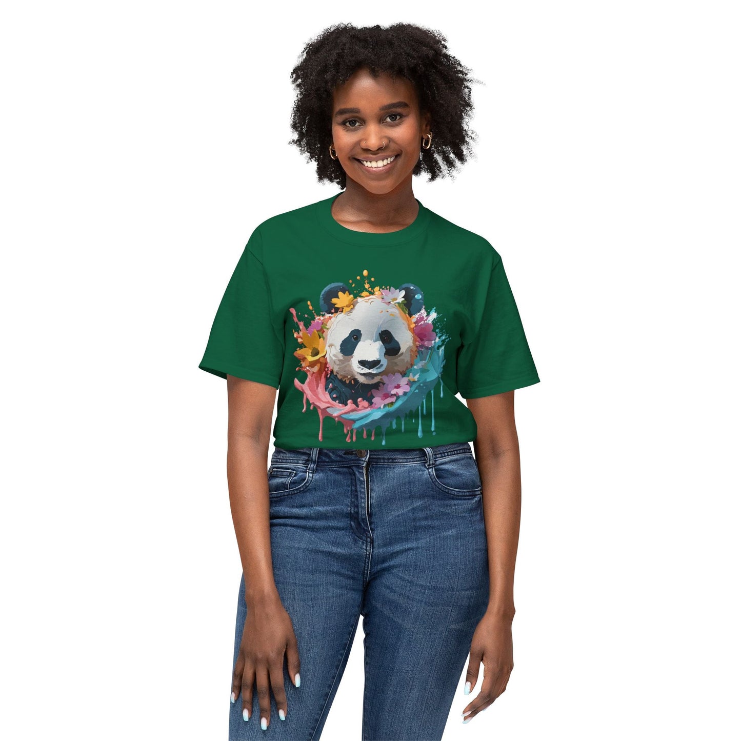 Unisex Panda T Shirt With Art Print Vintage Panda Floral Tees Panda Art Design Shirt USA Made