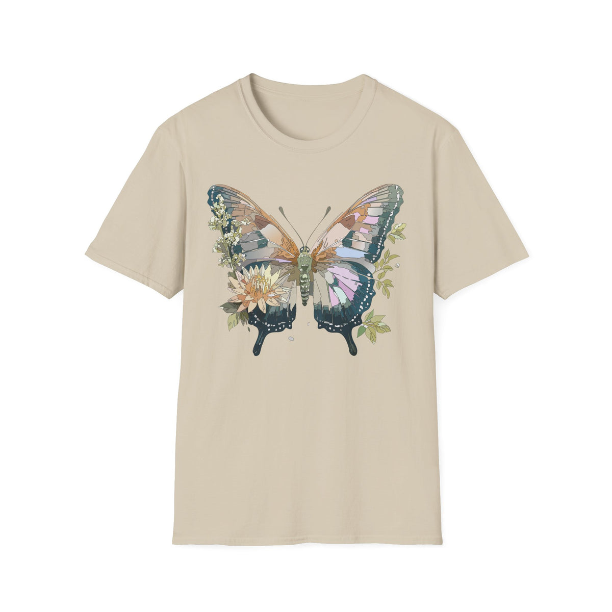 Butterfly Floral T-Shirt — Watercolor Garden Wings Graphic Design Unisex 100 Cotton Gildan T-Shirt