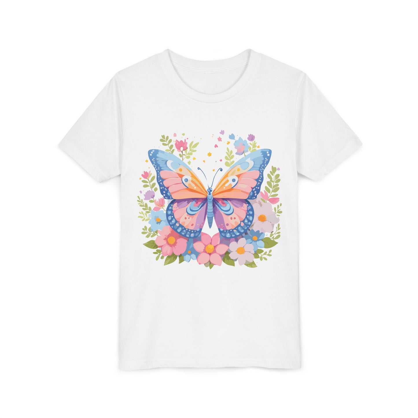 Butterfly Blossom Youth Tee - Colorful Short Sleeve T-Shirt for Spring Celebrations (9-14)