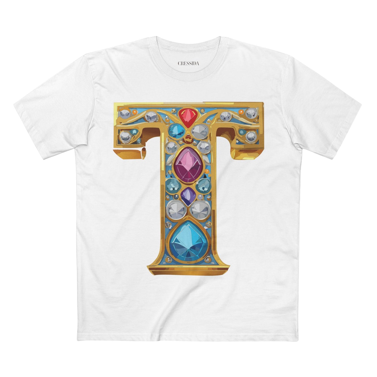 Letter T Graphic Design Tee Unisex 100 Cotton With Antique Gold Letters Artwork T-Shirt