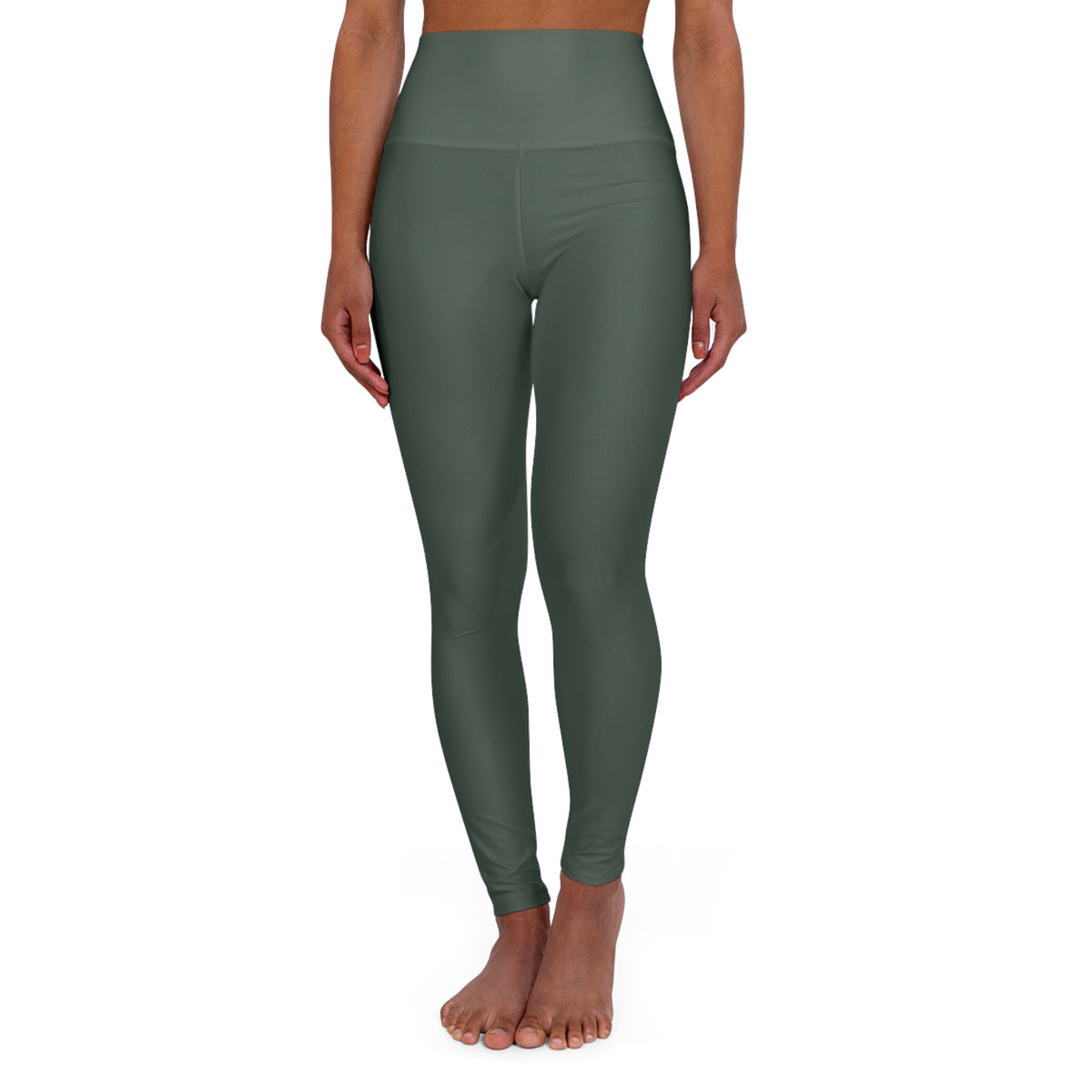Dark Grey Olive Color High-Waist Yoga Leggings Women's Seamless Poly-Span Stretchy Pants XS-2XL
