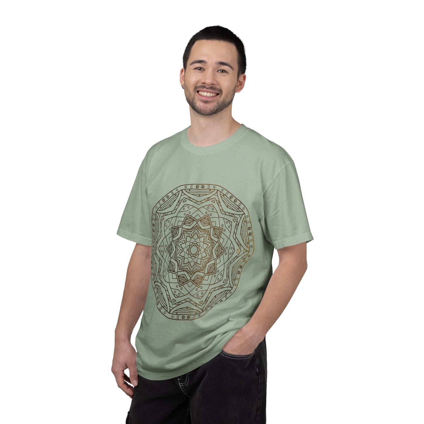 Unisex Garment Dyed Cotton T-Shirt with Mandala Graphic Design