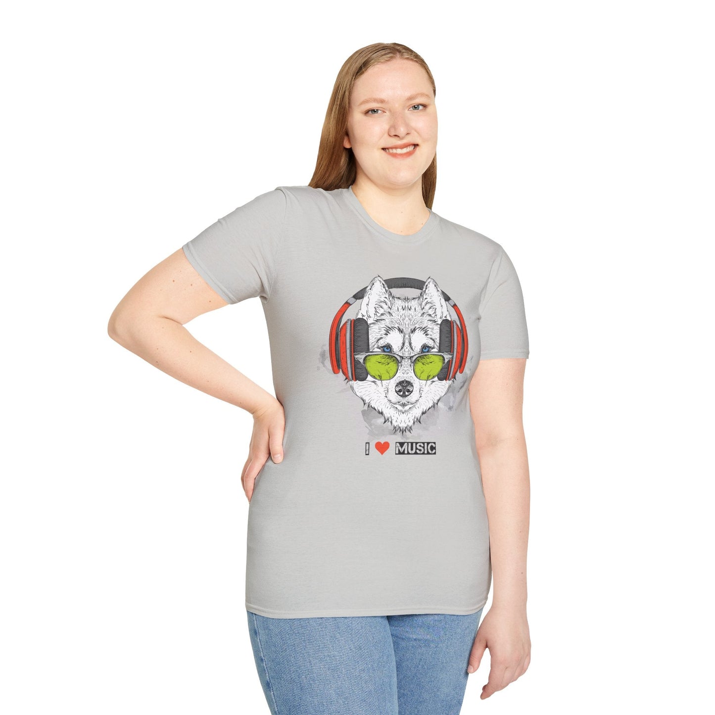 I Love Music Animals Shirt With Headphones Unisex Softstyle Tee Premium Comfort Short Sleeve