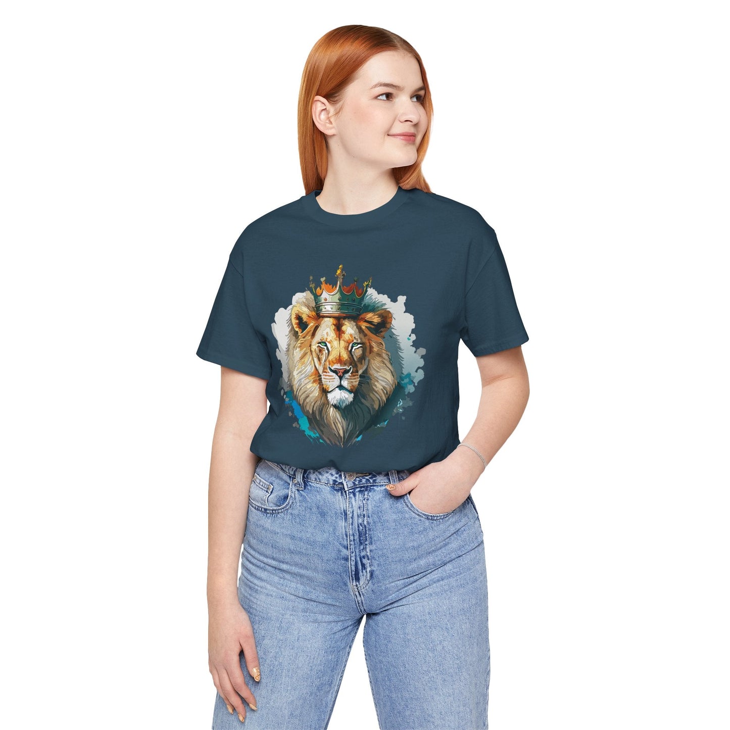 Lion with Crown Tee Unisex Cotton Watercolor King Lion Graphic T-Shirt 2