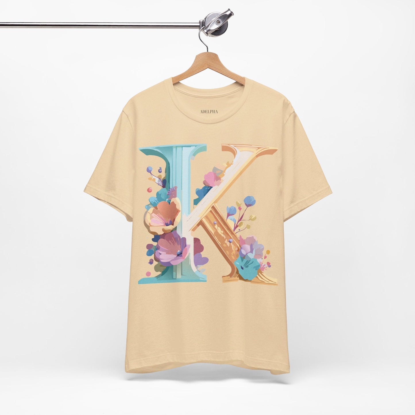 Letter K Graphic Tee Unisex Shirt By Adelpha Vintage Art Design Short Sleeve Collection