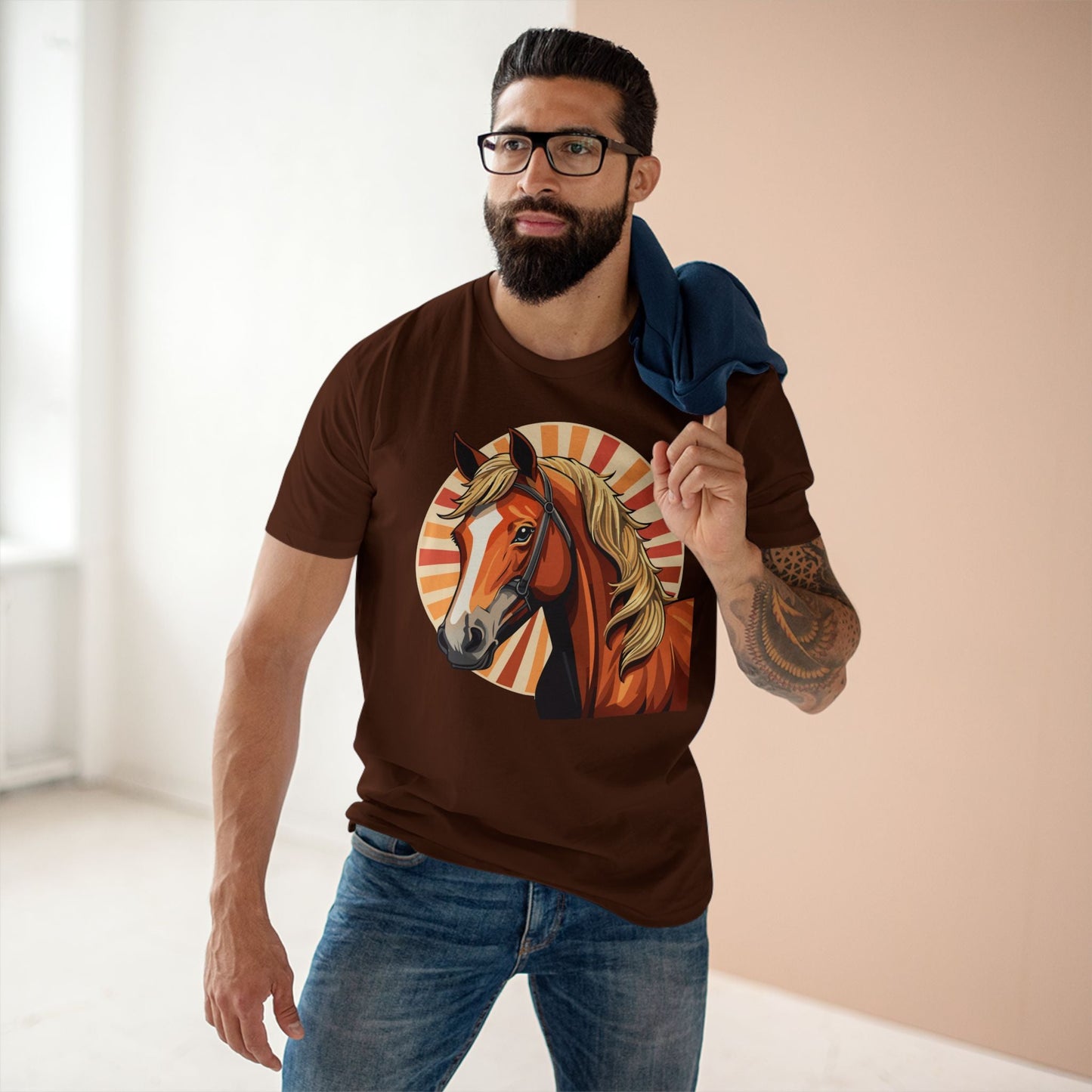 Unisex Premium Cotton Art Tee Featuring Horse Illustration Retro2Nova Animals Shirt Collection For All Seasons