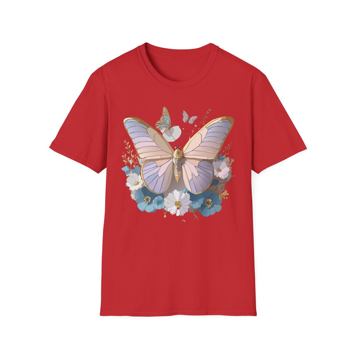 Butterfly Floral T-Shirt — Pastel Moth & Wildflower Graphic Design Unisex 100 Cotton Gildan T-Shirt