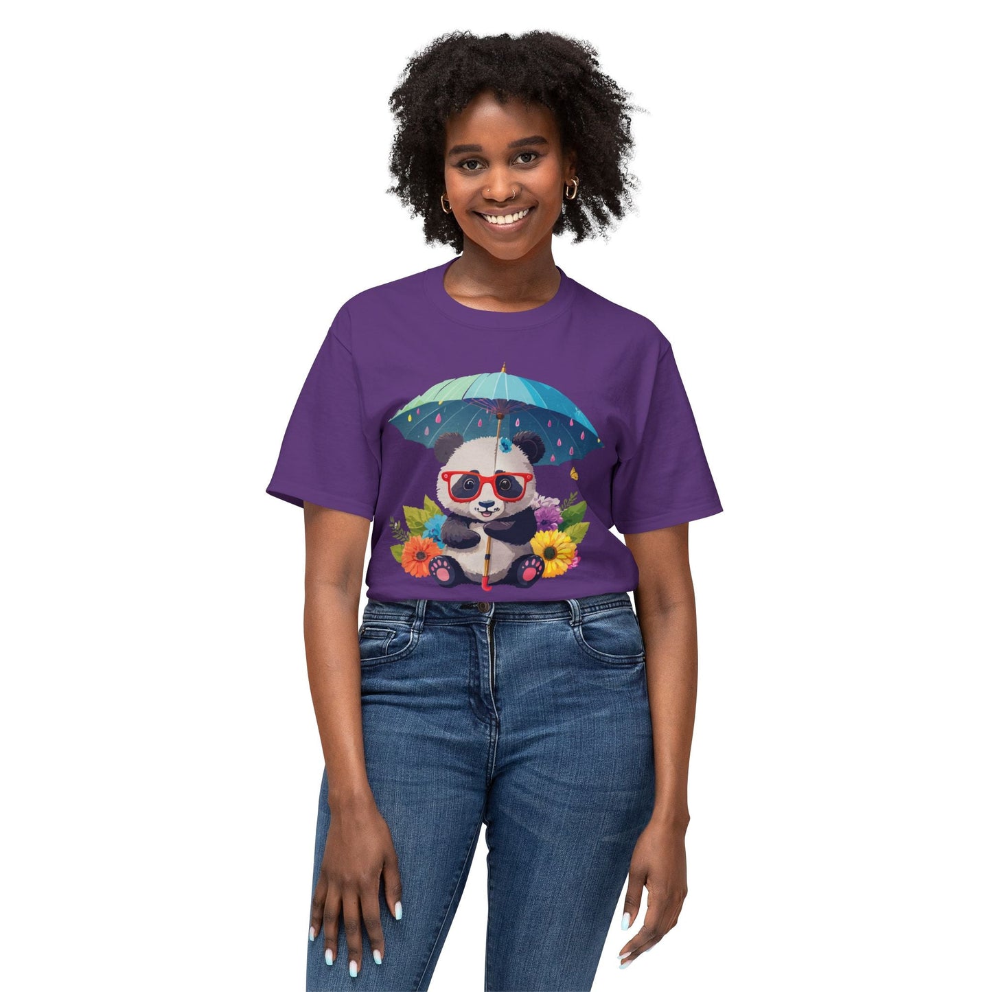 Panda Art T Shirt Unisex HD Cotton Tee With Floral Print Panda Design USA Printed Now