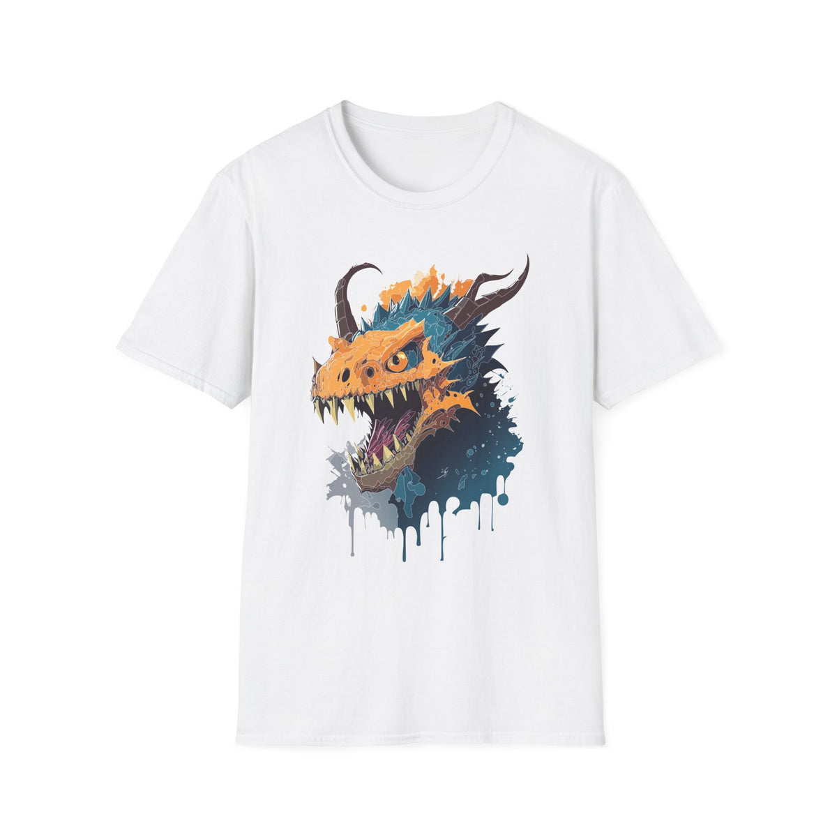 Dragon Head Graphic T-Shirt — Fiery Monster Art Cartoon Graphic Tee Unisex 100 Cotton Gildan T-Shirt