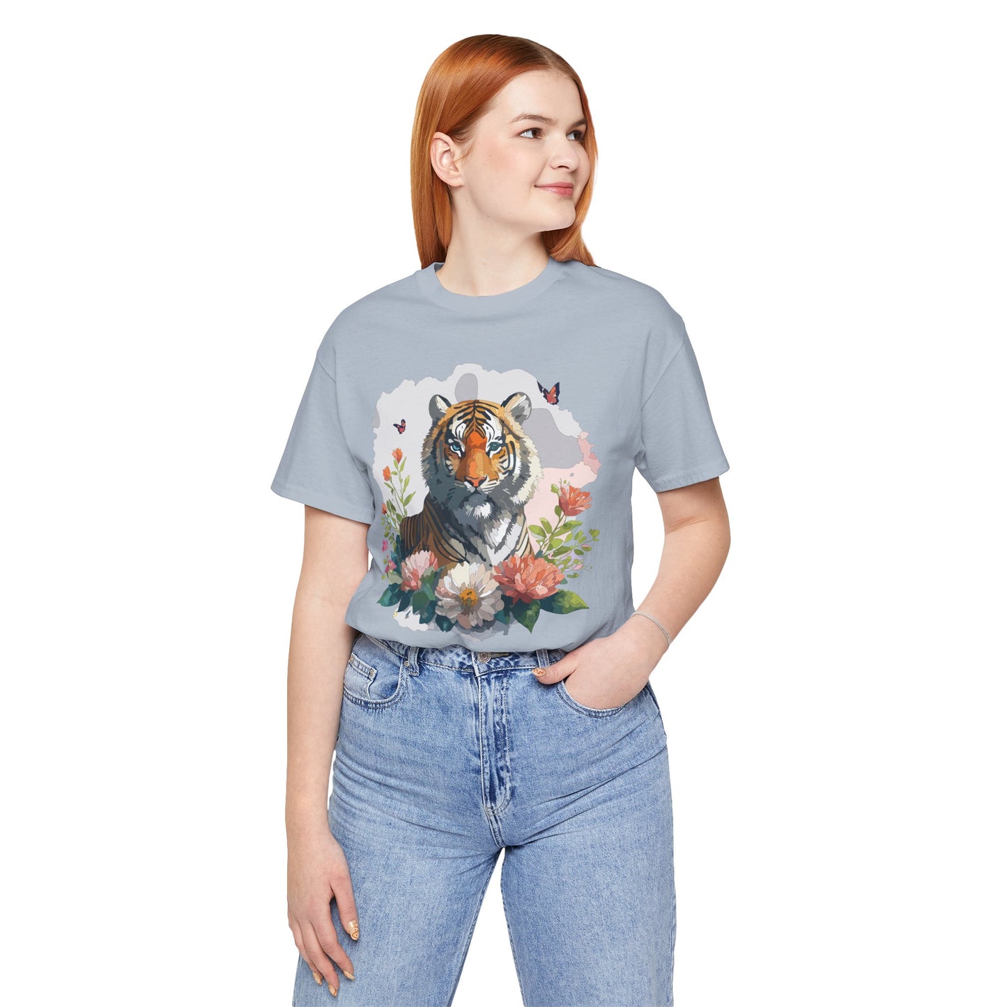 Floral Tiger Graphic Tee, Animal Shirt, Tiger Shirt, Flower Top, T-Shirt with Animal, Art Design
