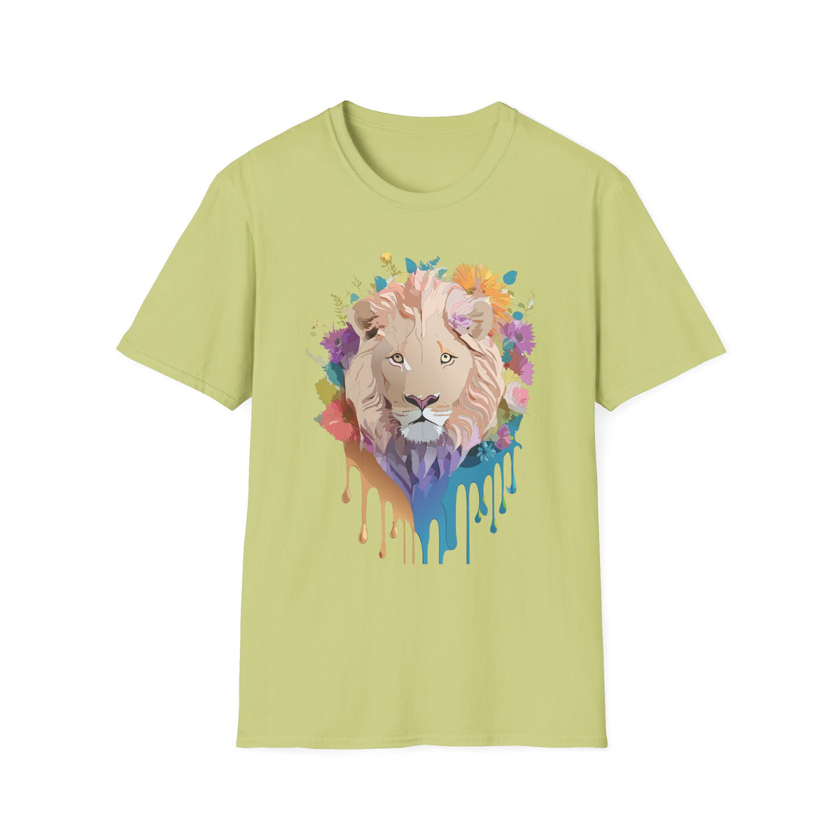 Floral Lion Portrait T-Shirt | Watercolor Drip Mane Tee
