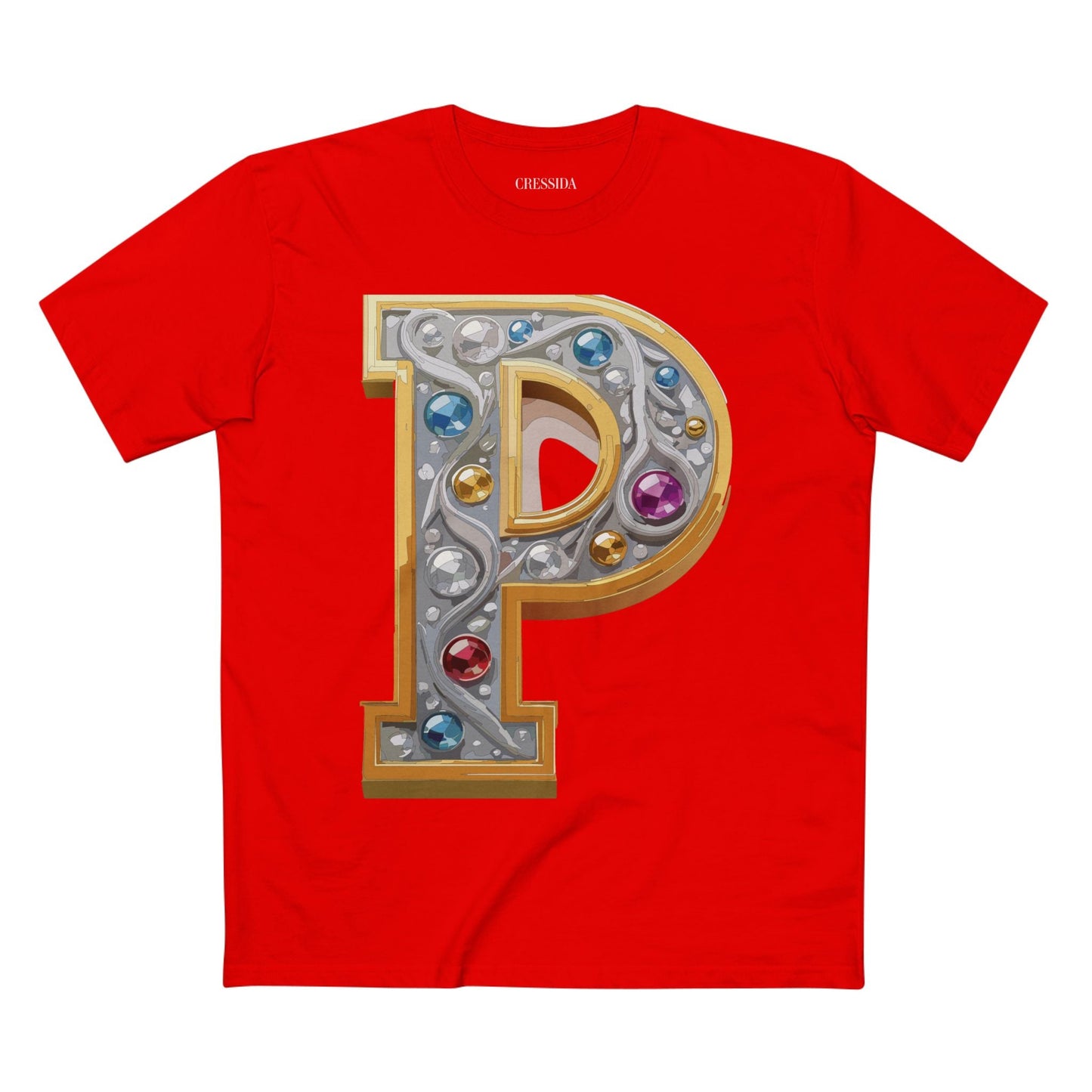 Letter P Graphic Design Tee Unisex 100 Cotton With Antique Gold Letters Artwork T-Shirt