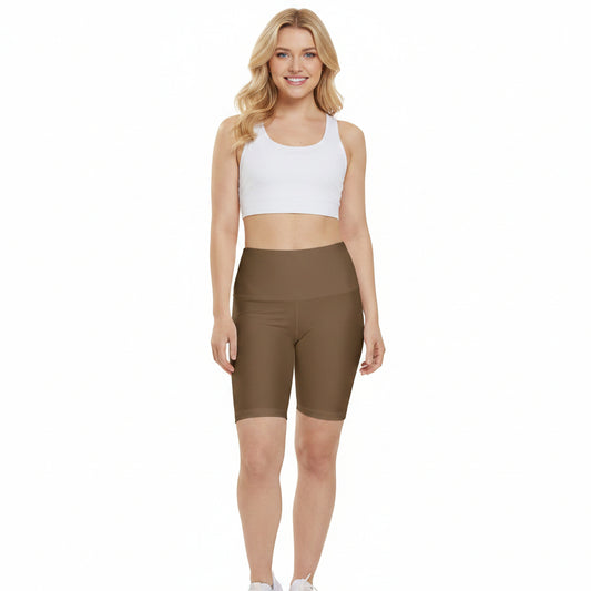 Olive Wood Brown High-Waist Women’s Workout Shorts — Everyday Active Biker Shorts