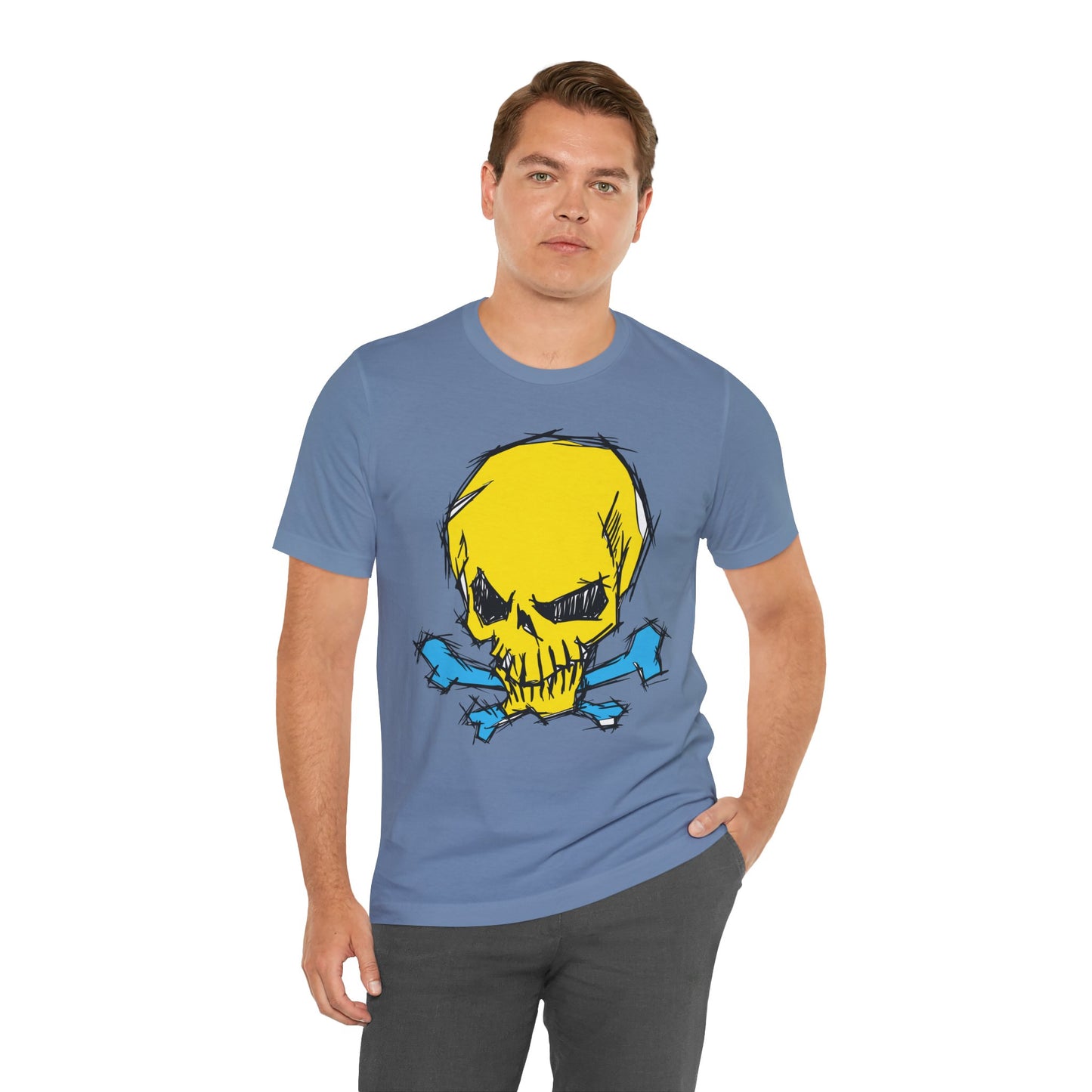 2-Yellow Skull Graphic Design Tee, Skull Shirt, Vintage Tees, Art Design T-Shirt, Vintage Graphic Tee, Art Shirts with Skulls