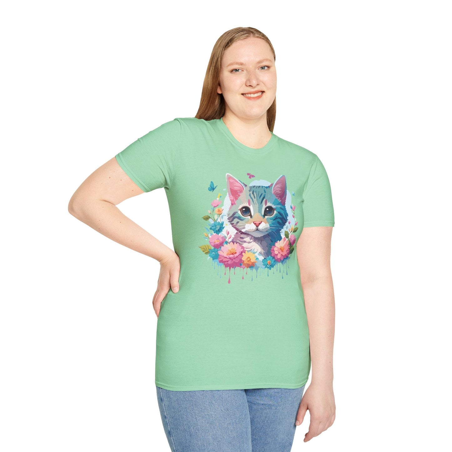 Cat Shirt Unisex Tee Kitten Cat Tee Softstyle 100 Percent Cotton Gildan 64000