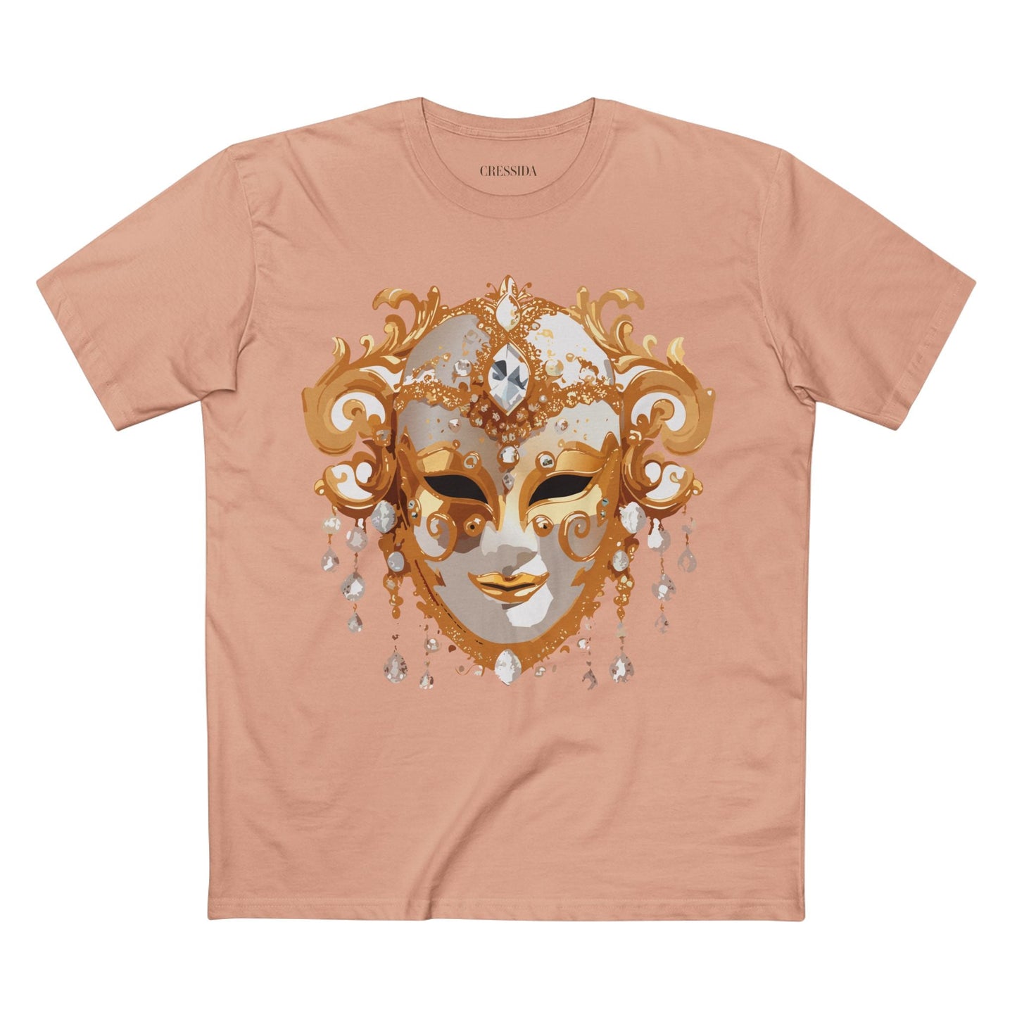 Carnival Mask Graphic T-Shirt Unisex 100 Cotton With Antique Gold Art Design Tee 24