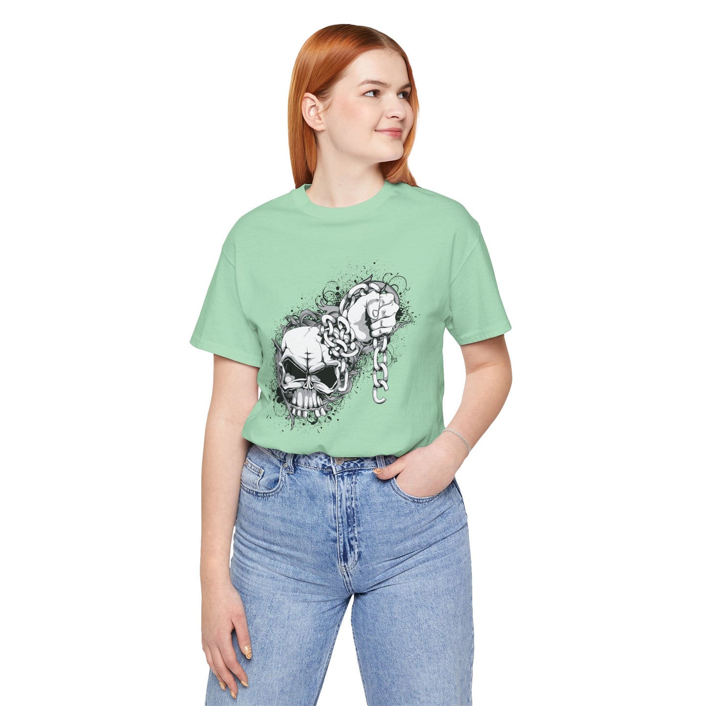 Chain Skull Graphic Design Tee, Skull Shirt, Vintage Tees, Art Design T-Shirt, Vintage Graphic Tee, Art Shirts with Skulls