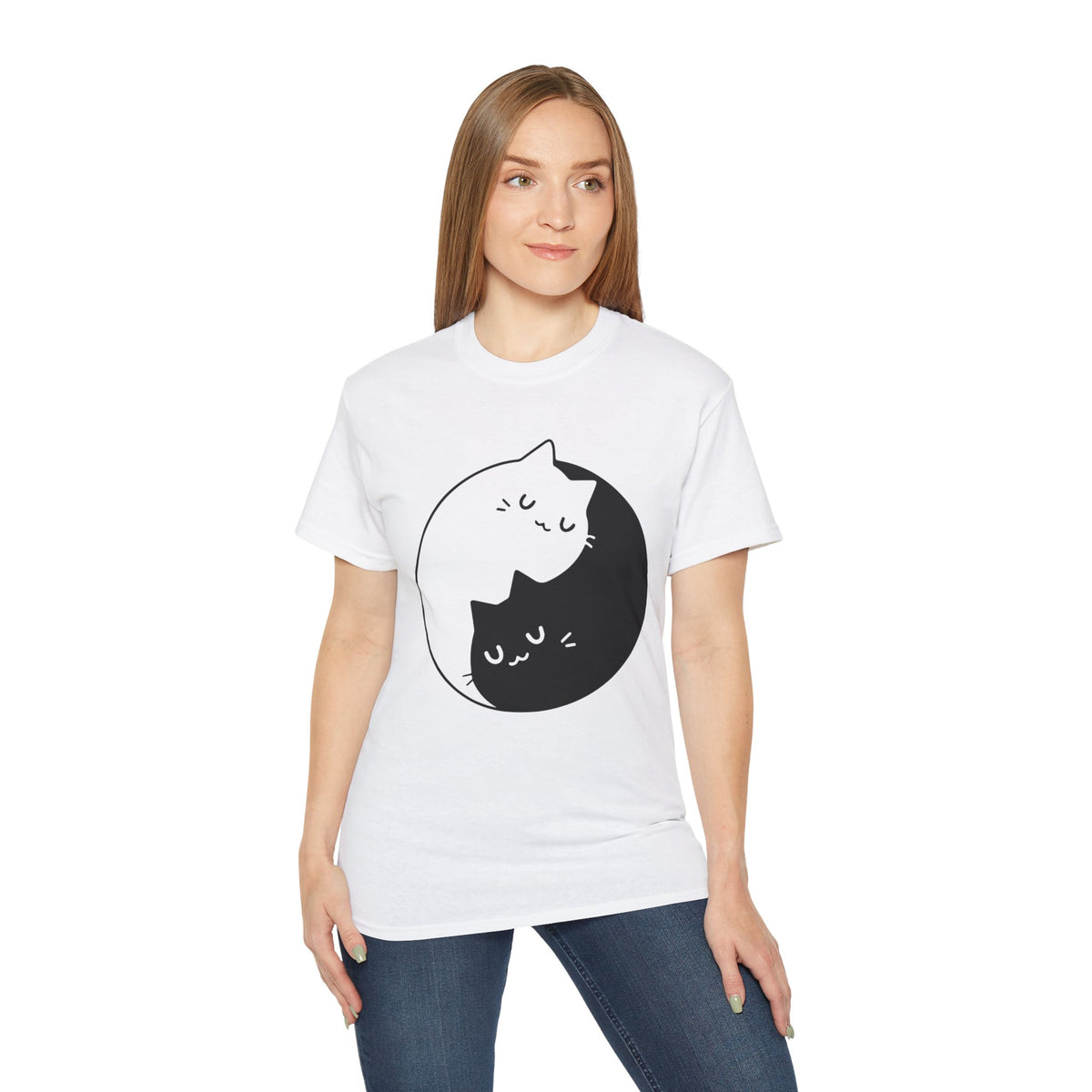 Yin Yang Cats T-Shirt | Black White Cat Illustration, Cute Kittens Tee