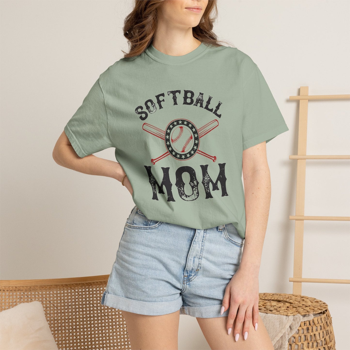 Softball Mom T-shirt Mother Day Mama Tee Unisex Comfort Colors Garment-Dyed Cotton h92