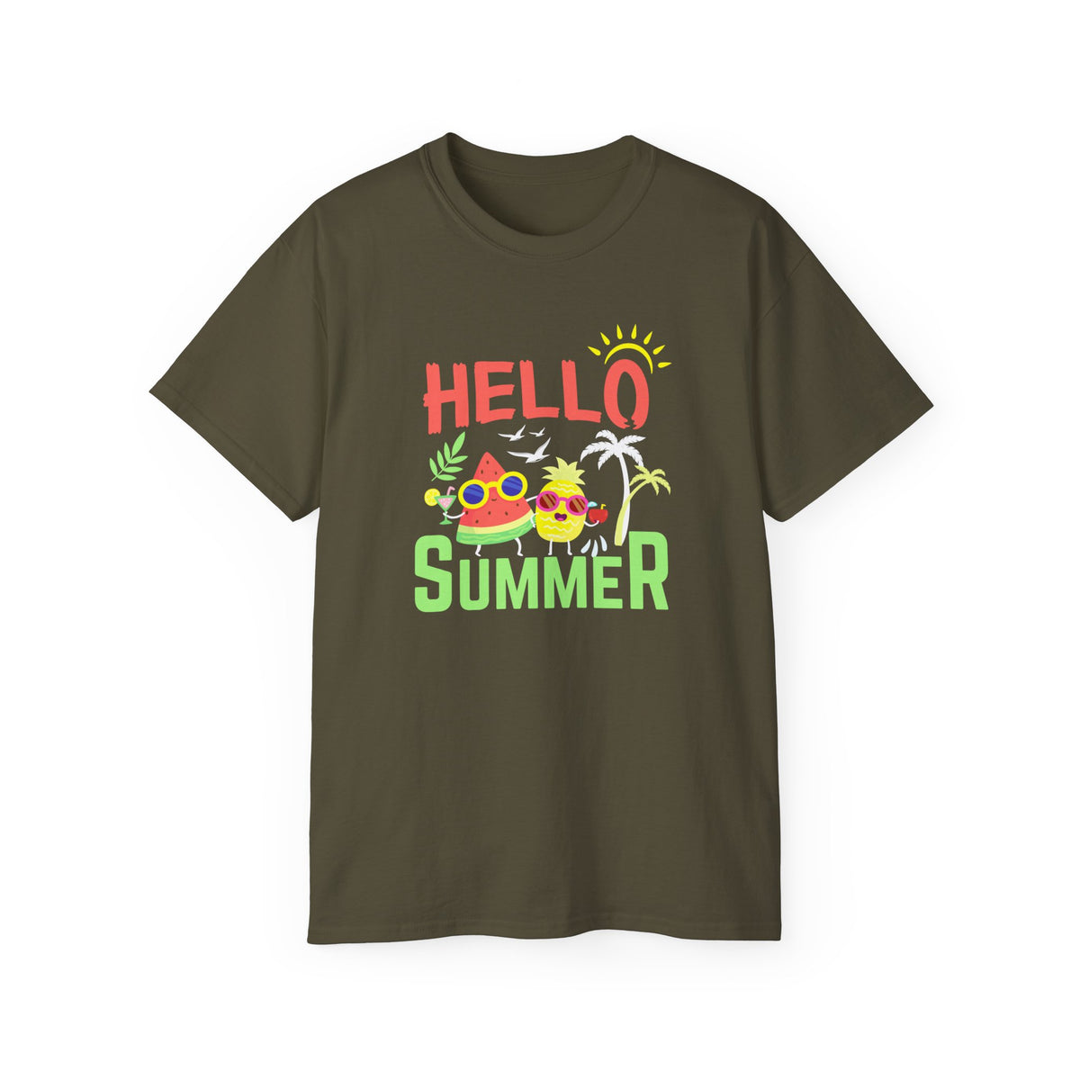 Hello Summer T-Shirt | Sunglasses Pineapple Palm Tree Summer Tee