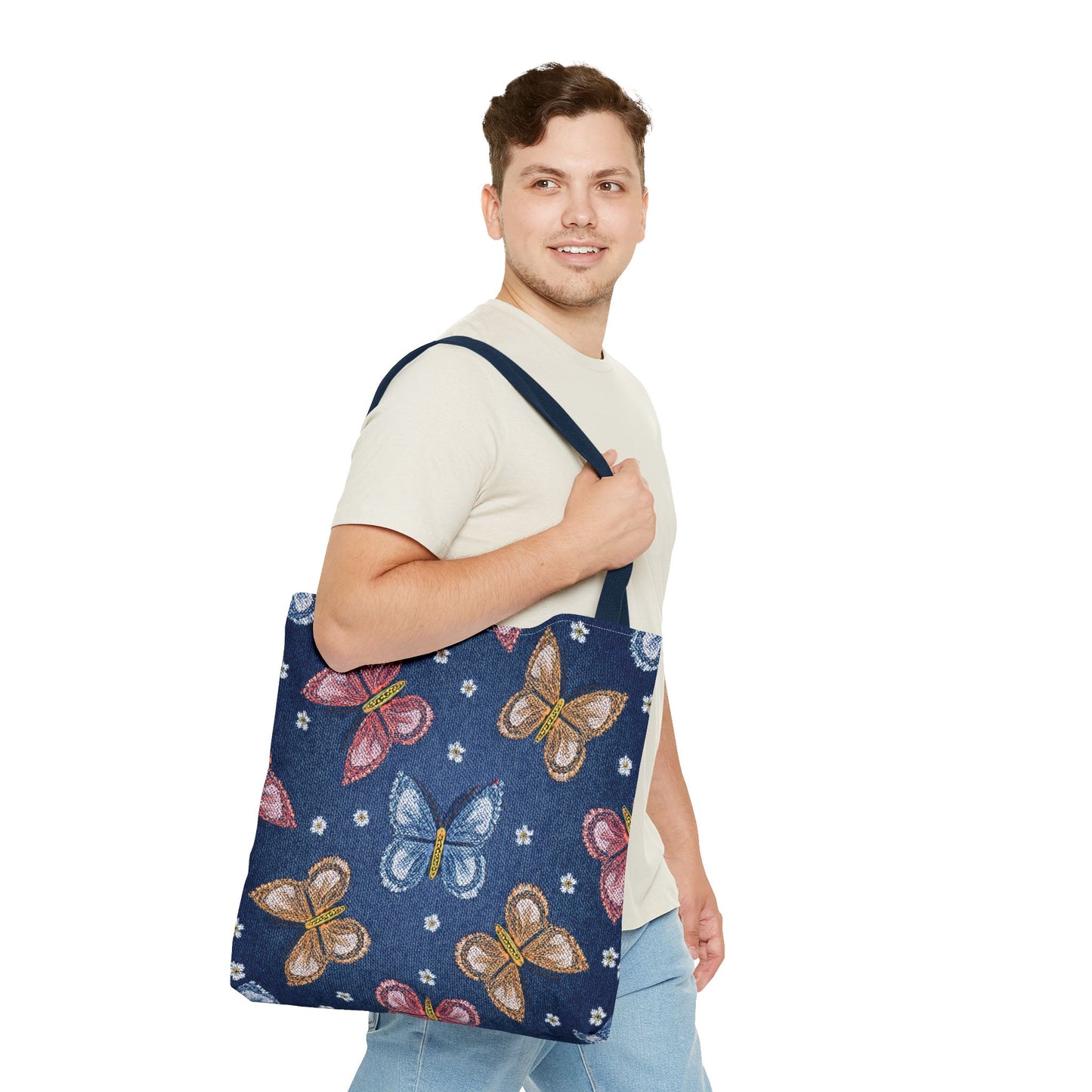 Denim Fabric Imitation Print Unisex Canvas Bag Poly Spun 3 Sizes Tote Bag 171