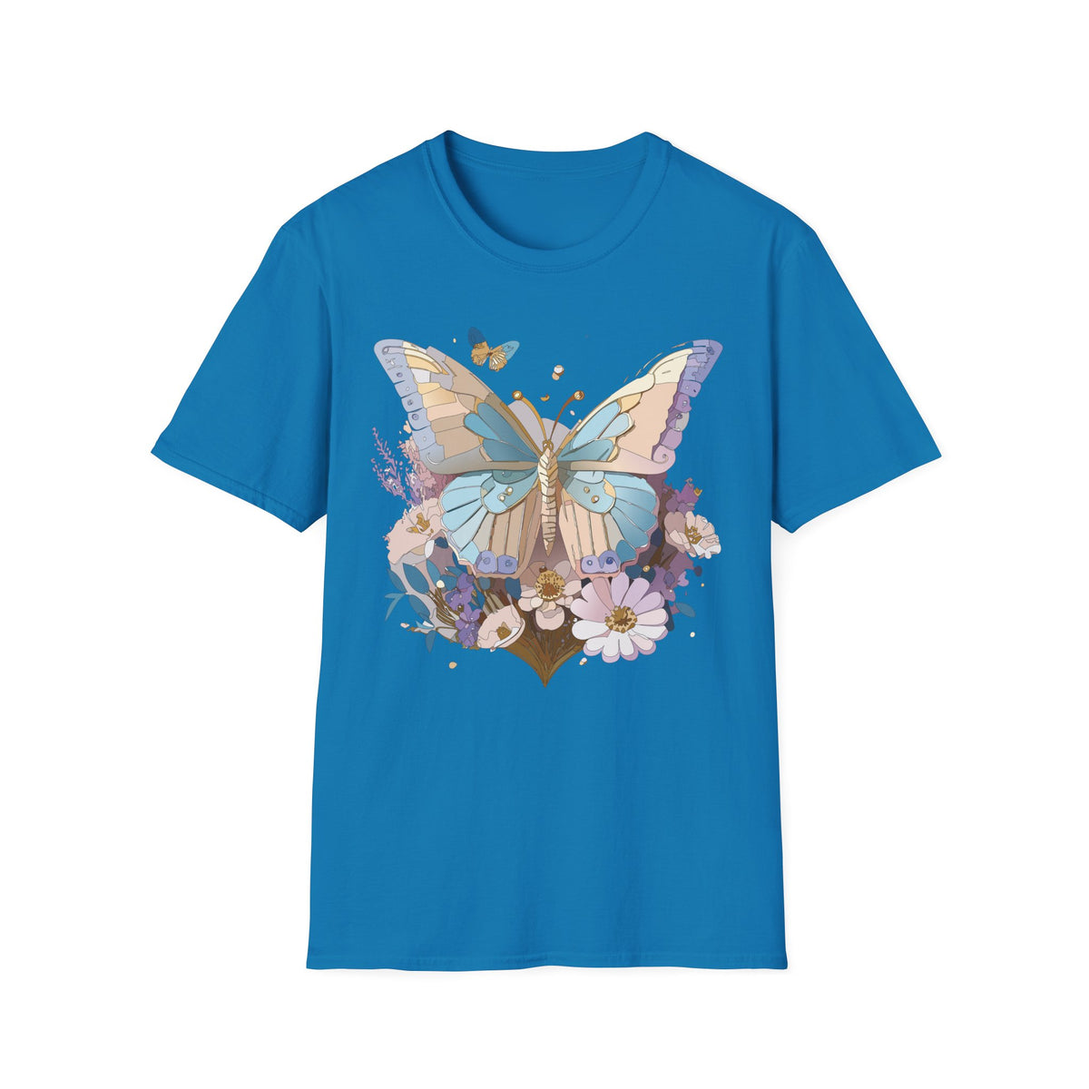 Butterfly Garden T‑Shirt — Pastel Floral Wing Illustration Graphic Design Unisex 100 Cotton Gildan T-Shirt