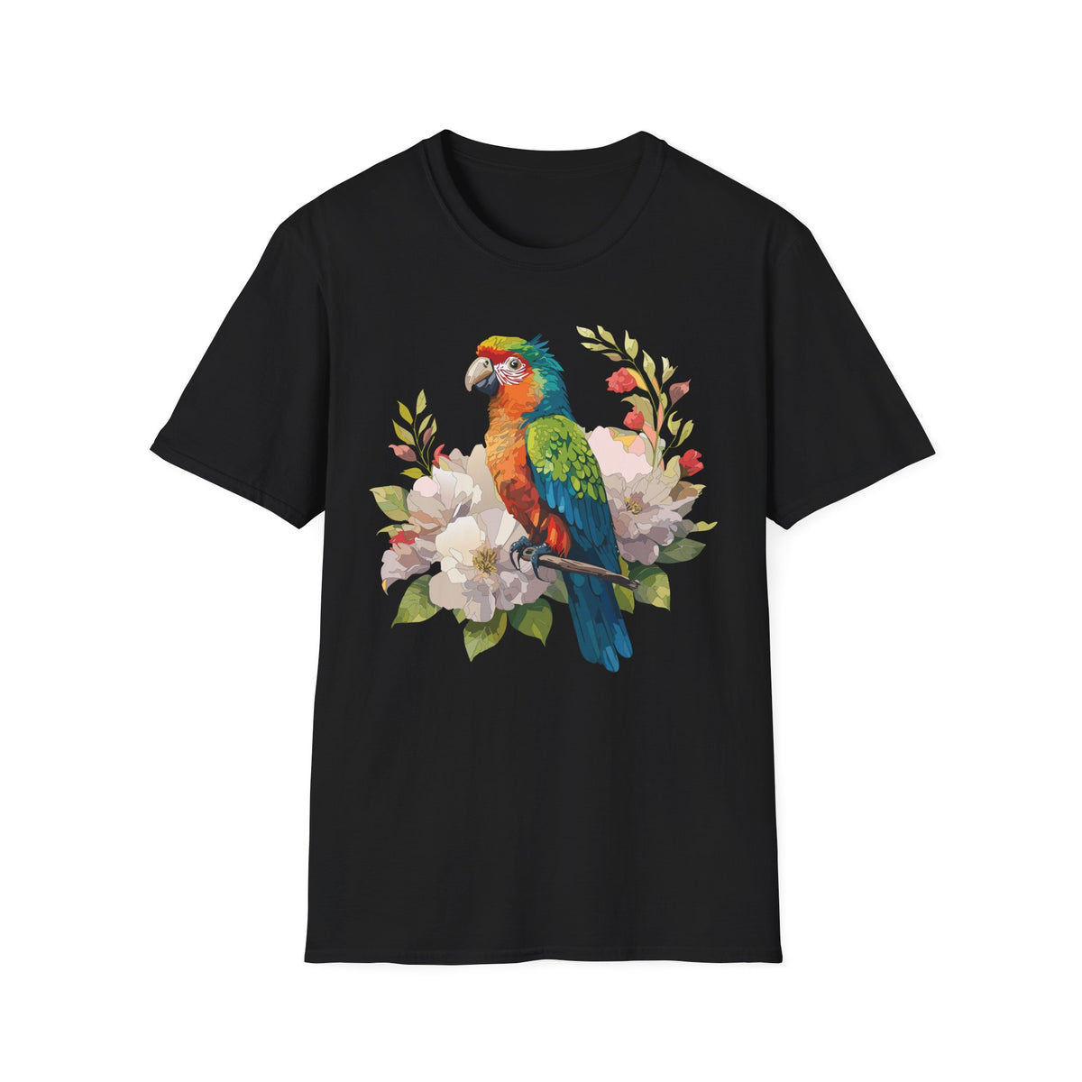 Colorful Parrot Illustration T-Shirt | Tropical Bird Floral Art