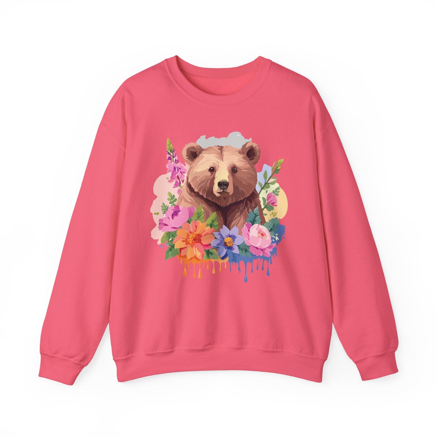 Unisex Floral Bear Sweatshirt With Art Design Animals Print Graphic
