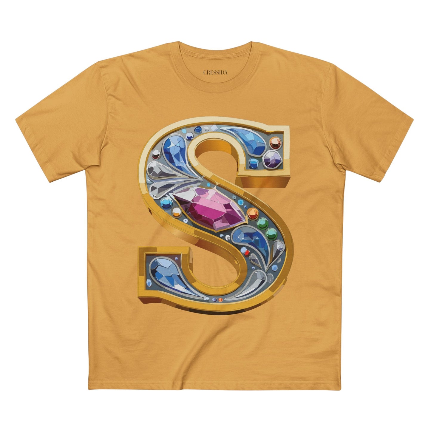 Letter S Graphic Design Tee Unisex 100 Cotton With Antique Gold Letters Artwork T-Shirt
