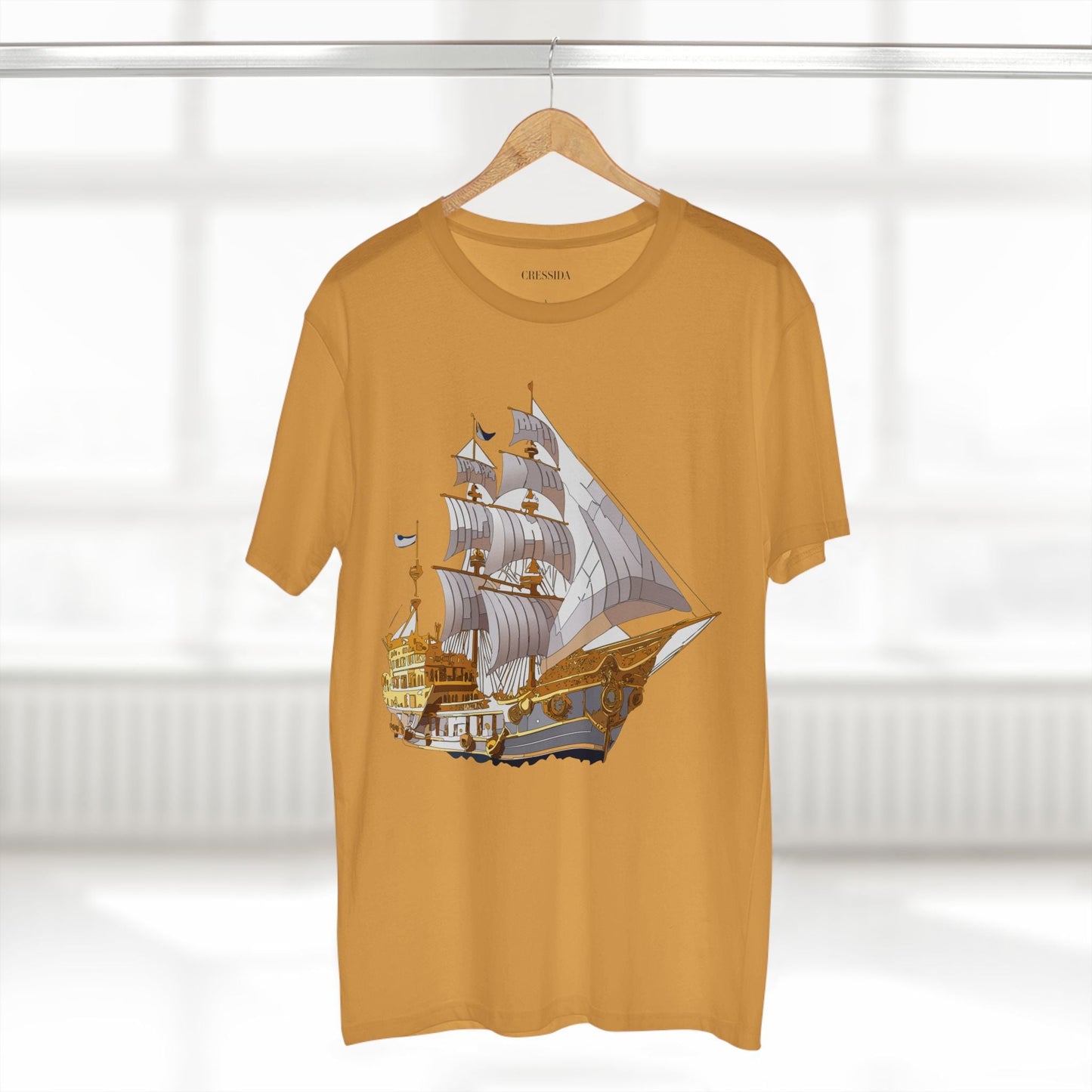 Ship Graphic Unisex 100 Cotton T-Shirt with Gold Frigate Art Design 10
