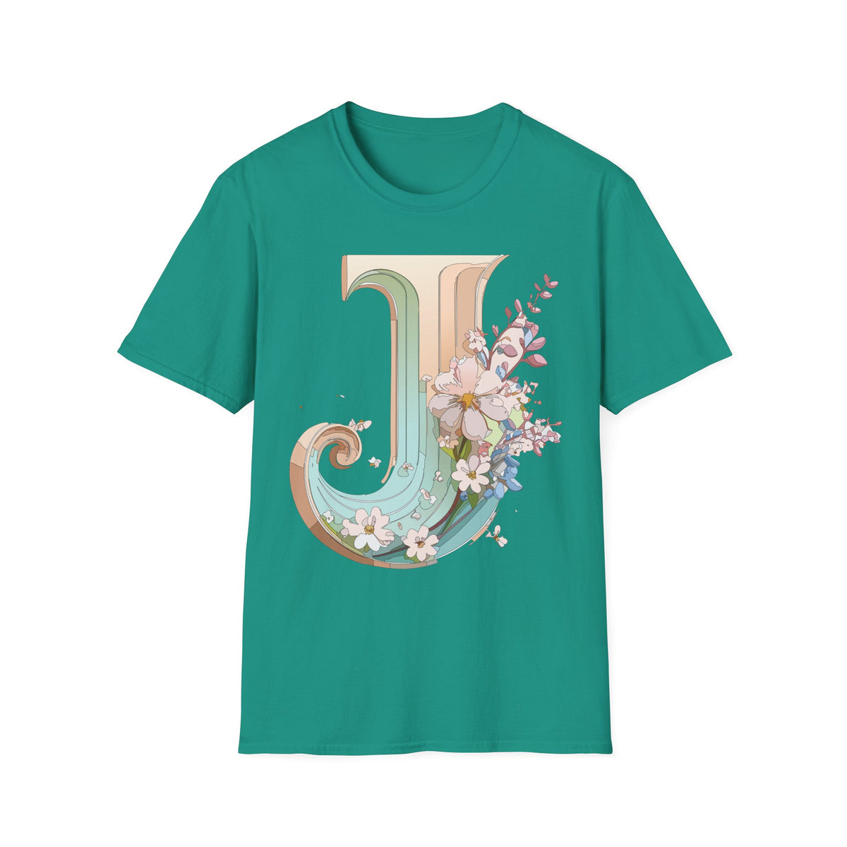 Floral Letter J monogram T-Shirt | Vintage pastel initial tee