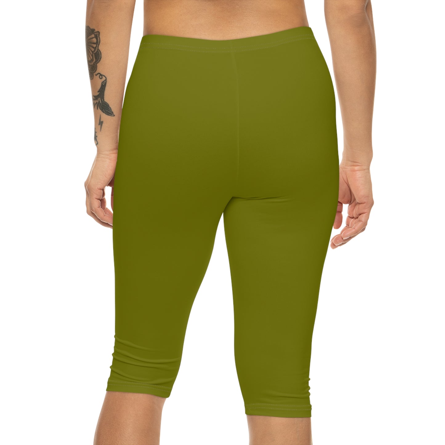Olive Color Women's Brushed Suede Poly Span Casual Capri Leggings XS-2XL