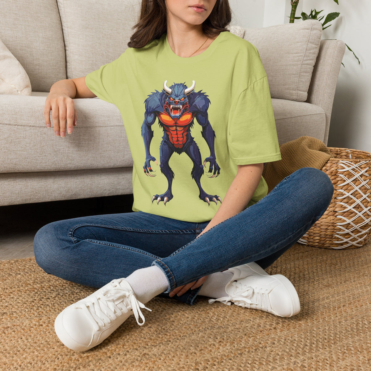 Werewolf Monster T-Shirt — Fierce Halloween Creature Cartoon Graphic Tee Unisex 100 Cotton Gildan T-Shirt