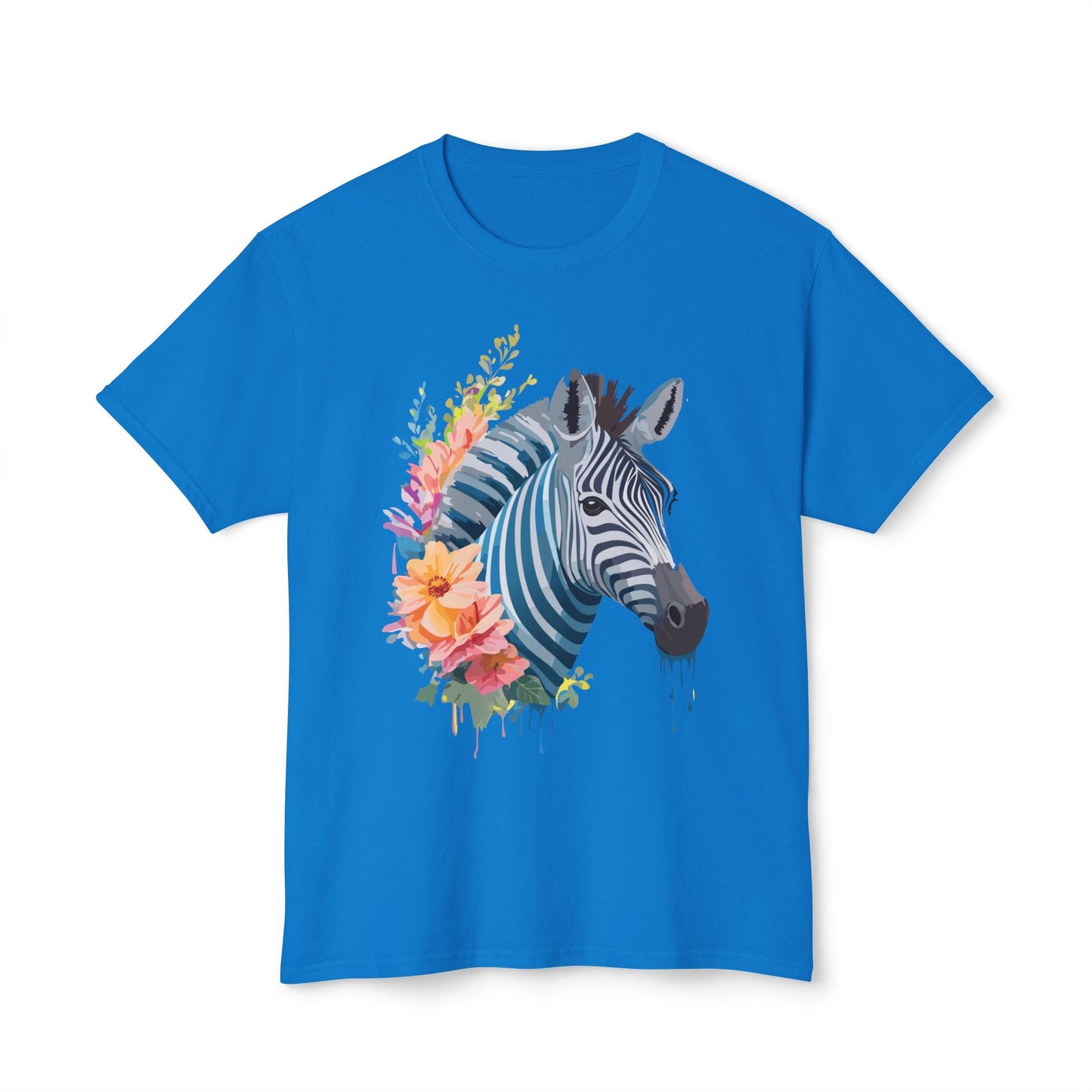 Unisex Zebra Art Print T Shirt 100 Percent Cotton Vintage Floral Design Tee Made In USA