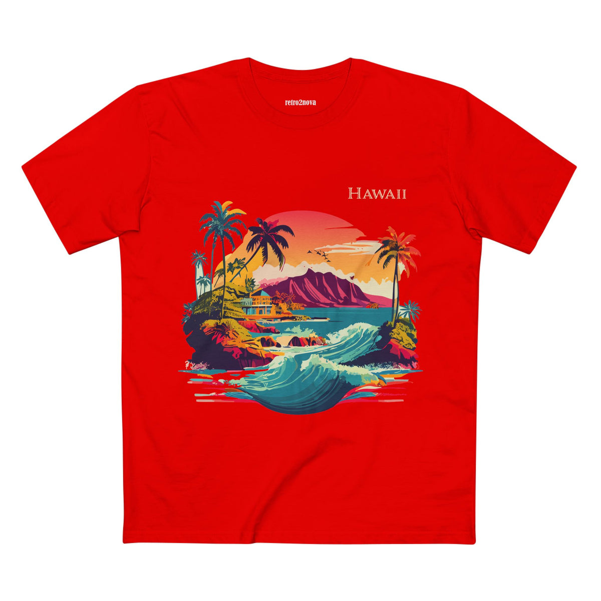 Hawaii Retro Sunset Surf Scene Tee | Palm Trees, Waves, Island Graphic
