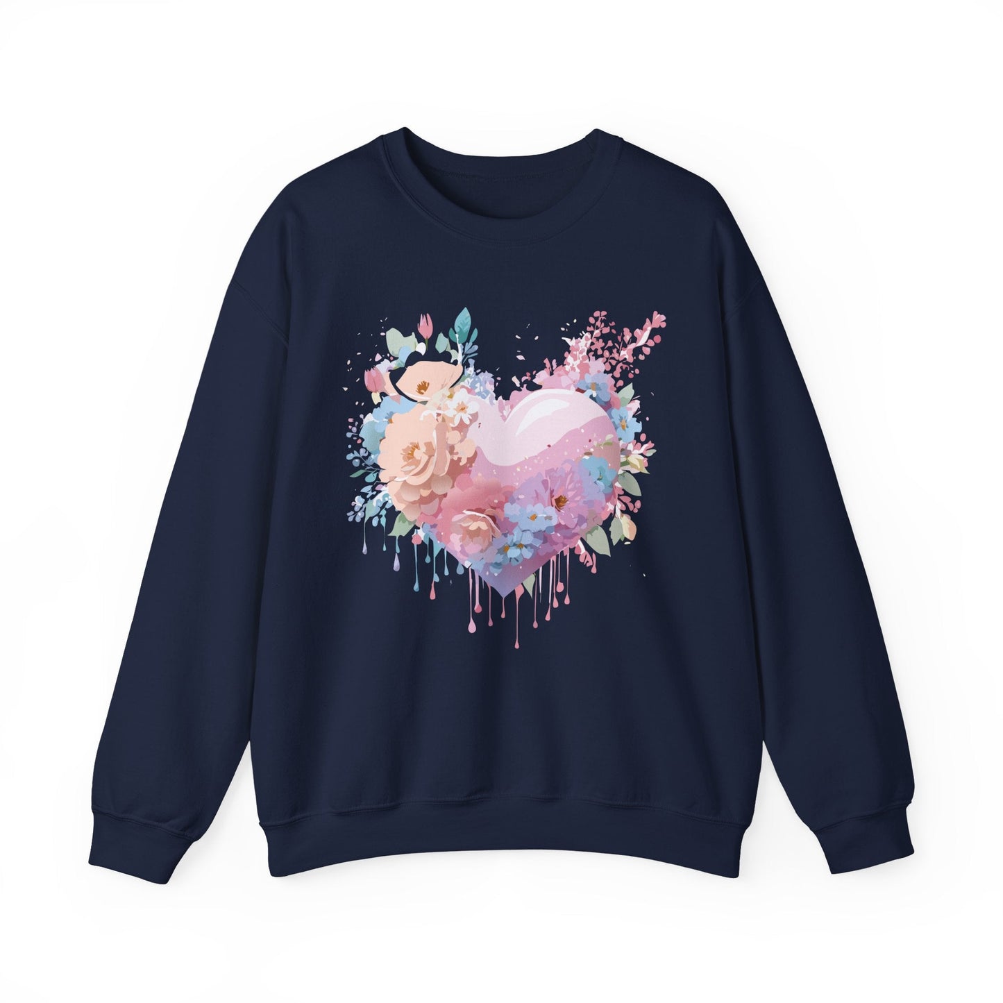 Floral Heart Sweatshirt Unisex Crewneck Valentines Day Floral Love Gildan 18000 Premium