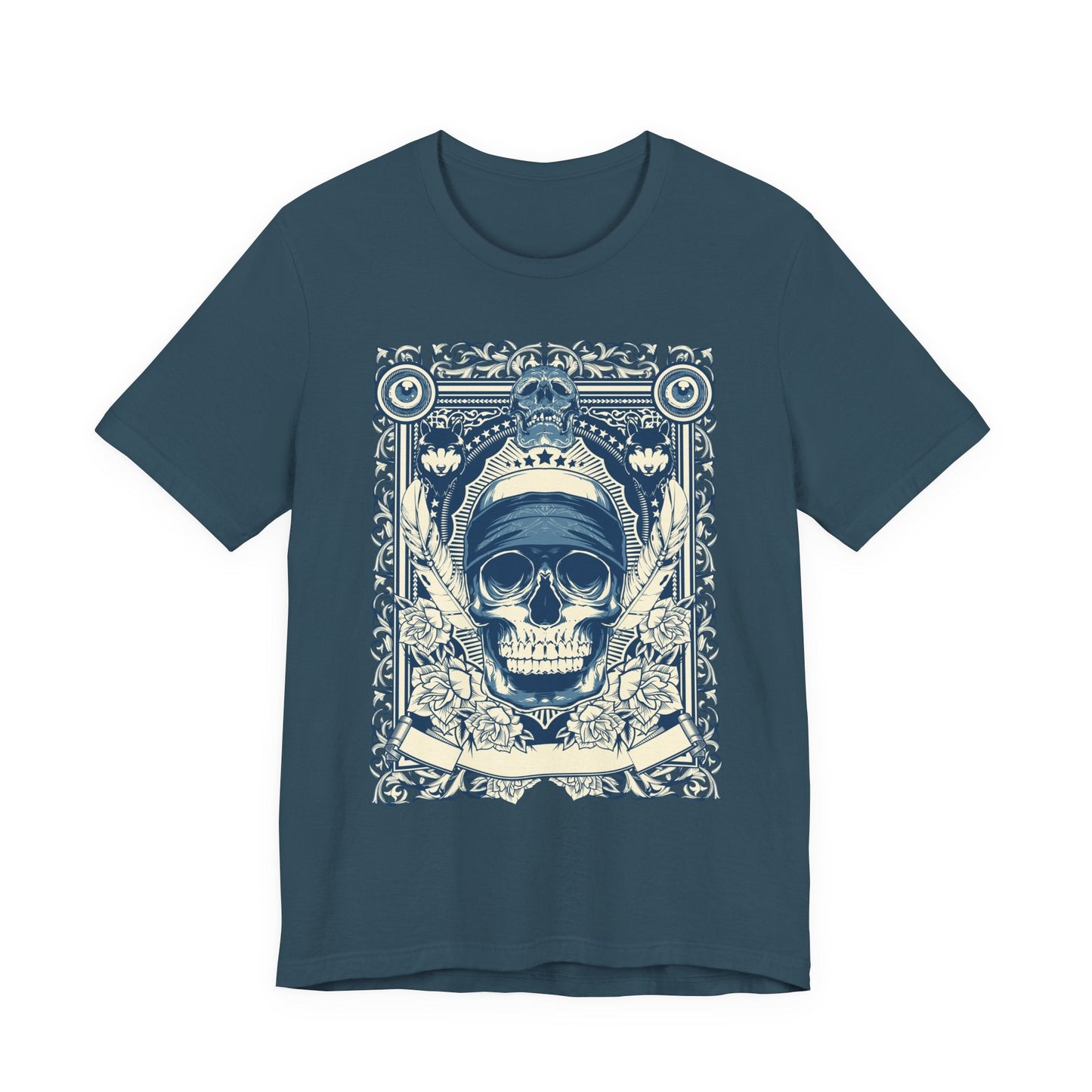 Skull Crown Graphic Tee Vintage Ornate Skull Illustration Rock Band T-Shirt